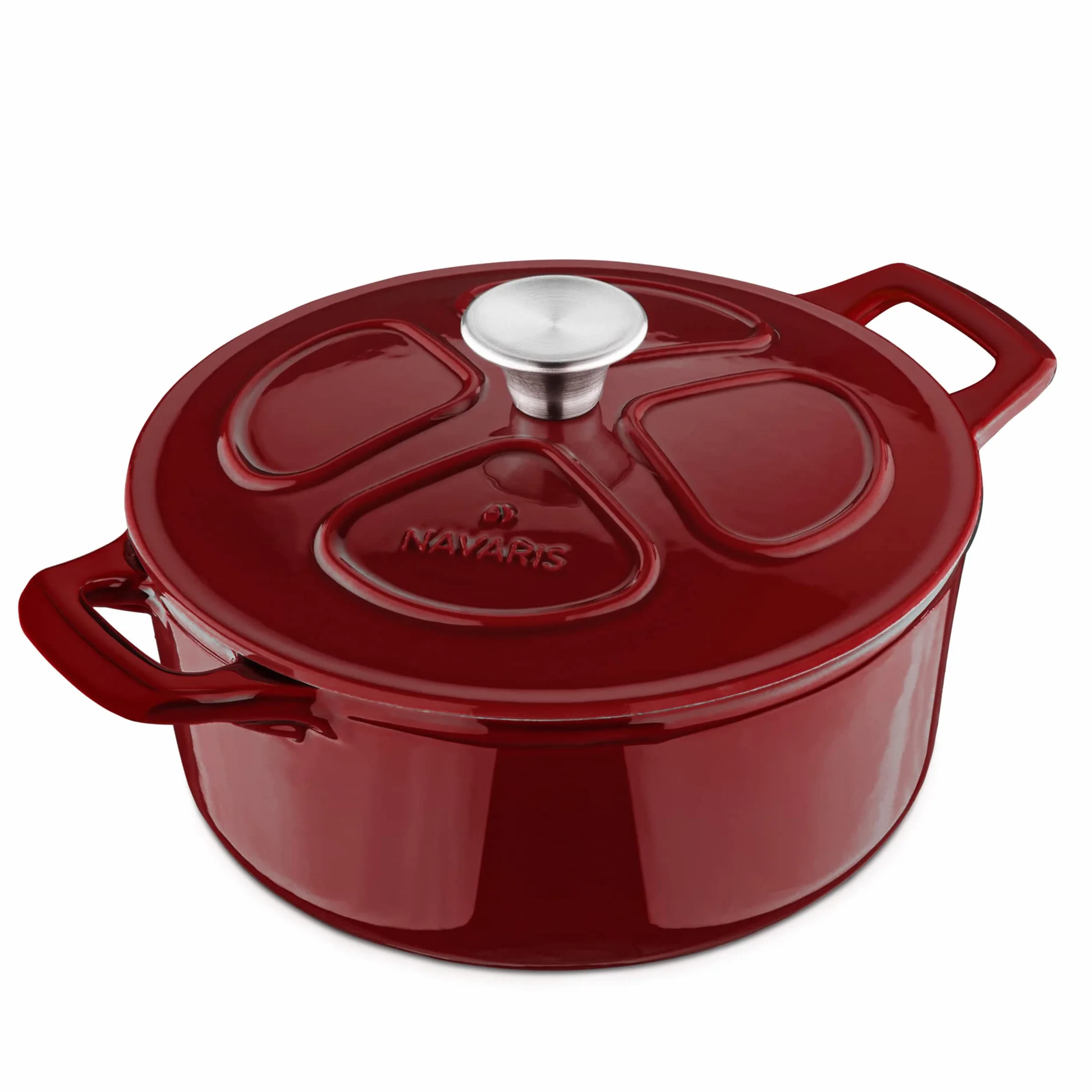 Navaris żeliwny garnek do pieczenia, garnek do gotowania, 3,5 l, Ø 24 cm, emaliowany, odporny na temperaturę, gotowanie wszystkich potraw na wszystkich powierzchniach do gotowania, możliwość mycia w zmywarce