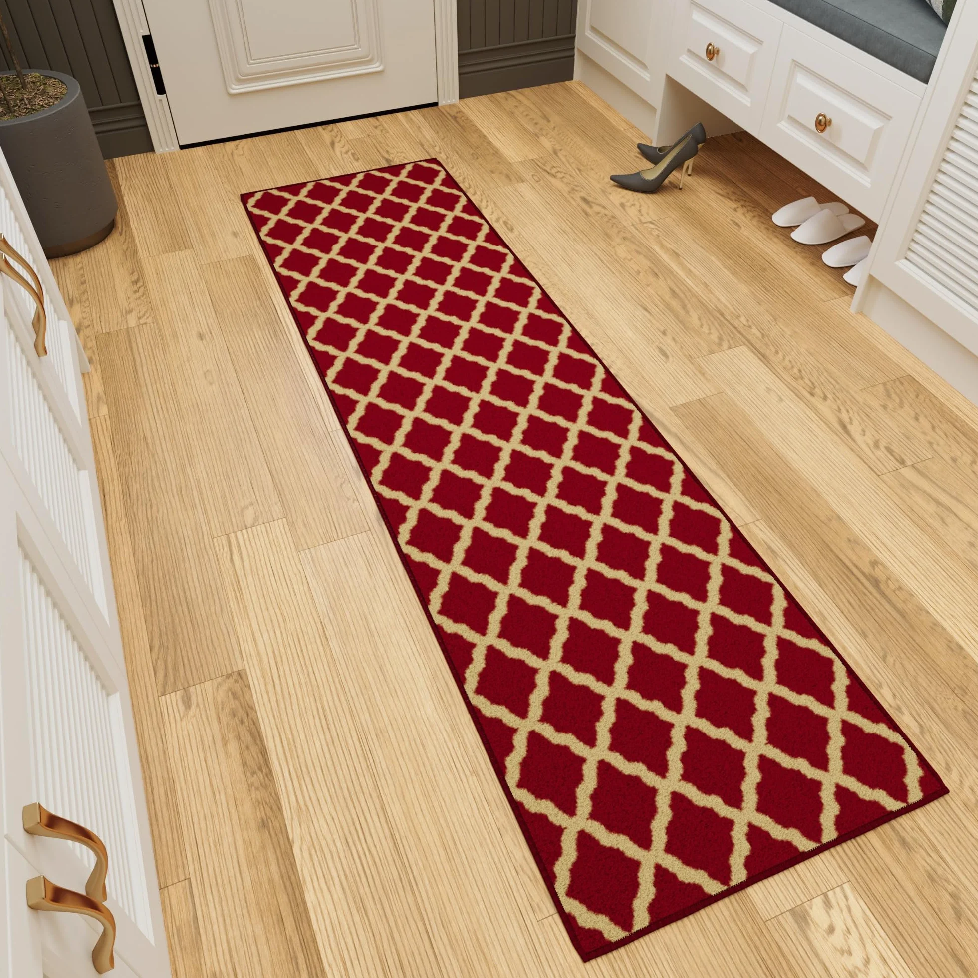 Ottomanson Ottohome Collection elegancki dywan z kratką antypoślizgowy 57 x 210 cm czerwony