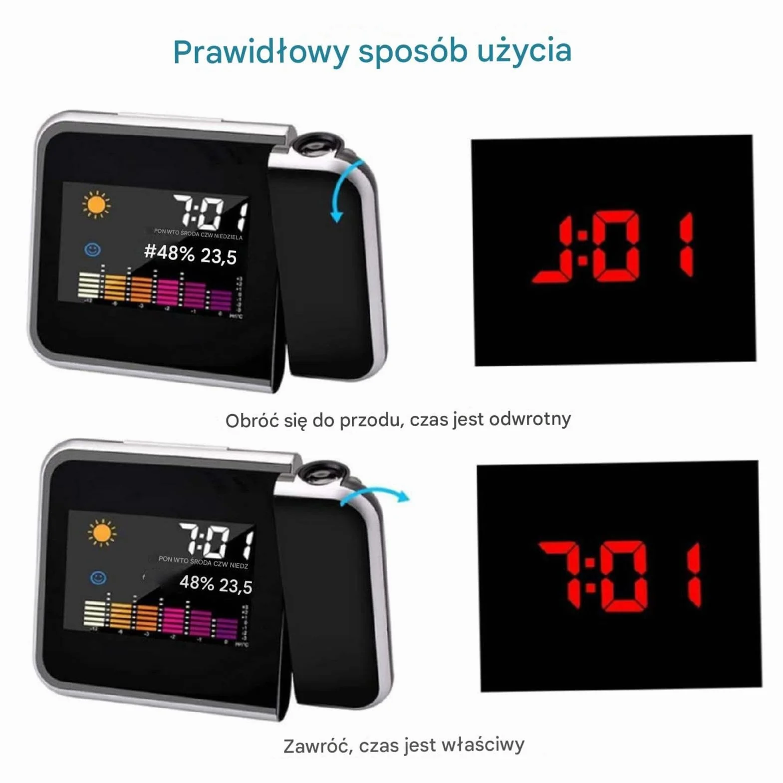 Budzik projekcyjny, zegar projekcyjny do sufitu sypialni,Zegar projektorowy do sufitu w sypialni - Bezprzewodowa stacja pogodowa z zewnętrznym miernikiem. Przejrzysty wyświetlacz LED dla mężczyzn i ko