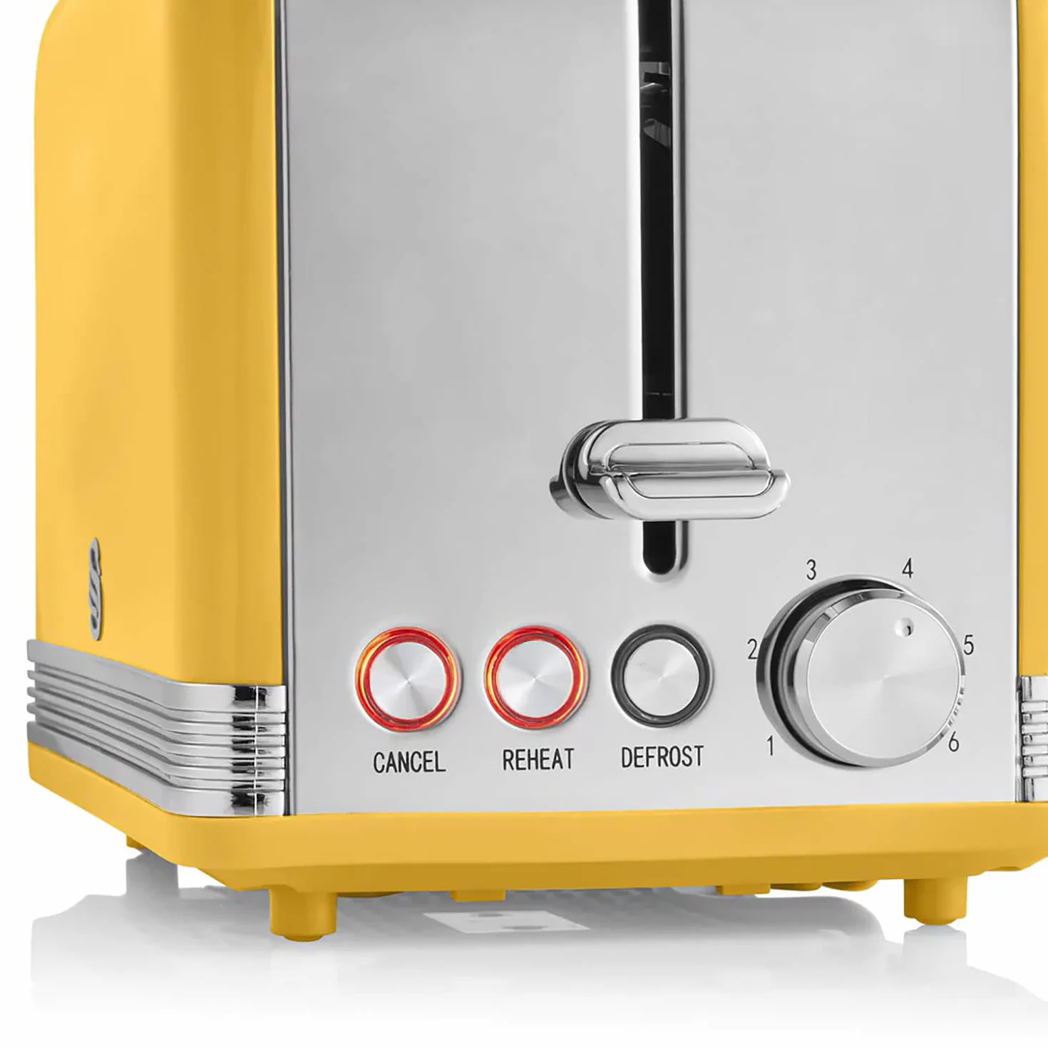 Swan Retro zestaw śniadaniowy czajnik na wodę 1,8 l, szeroka szczelinowa toster chleb 2 plasterki, cyfrowa kuchenka mikrofalowa 20 l, 6 poziomów mocy, timer, drzwi lustrzane, wzór vintage, żółty,