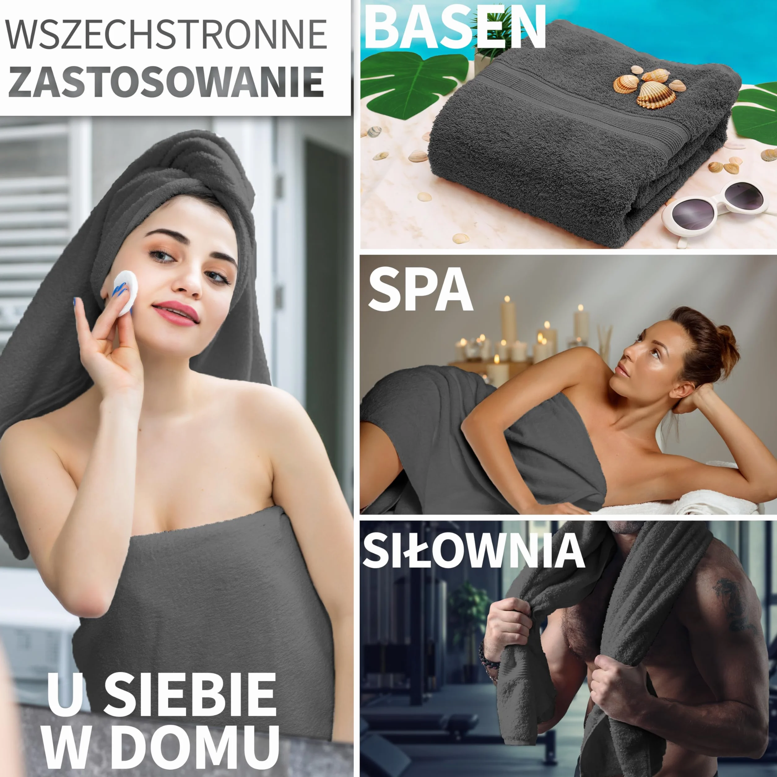 NatureMark 2-pak ręczników prysznicowych jakość premium 70 x 140 cm ręcznik kąpielowy ręcznik kąpielowy dwupak kolor: antracyt szary