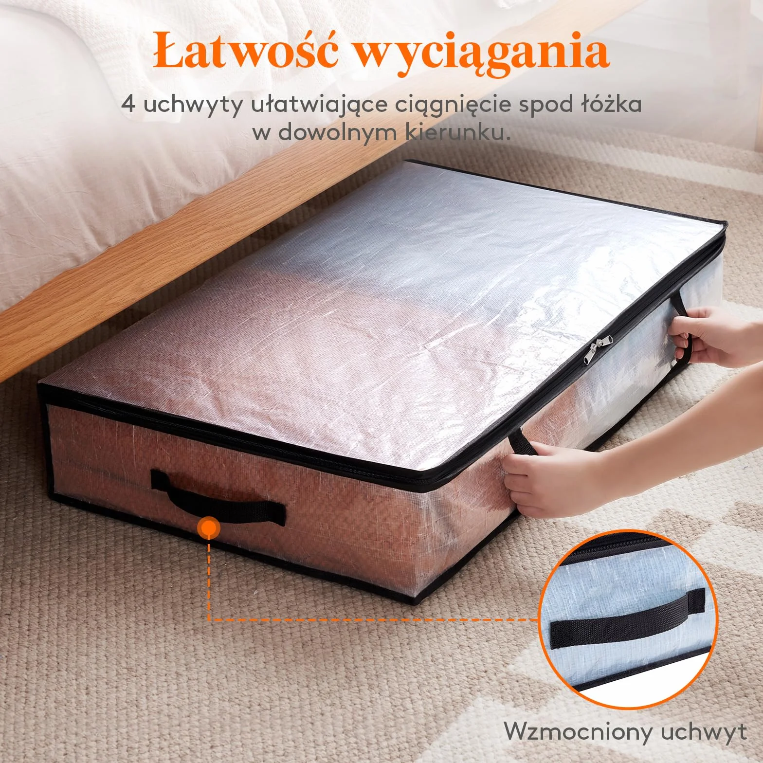 Lifewit Zestaw 4 przezroczystych toreb do przechowywania 60l, składany pojemnik do przechowywania pod łóżkiem z uchwytami, torba do przechowywania odzieży PP, poszwa na kołdrę do przenoszenia, ubrania