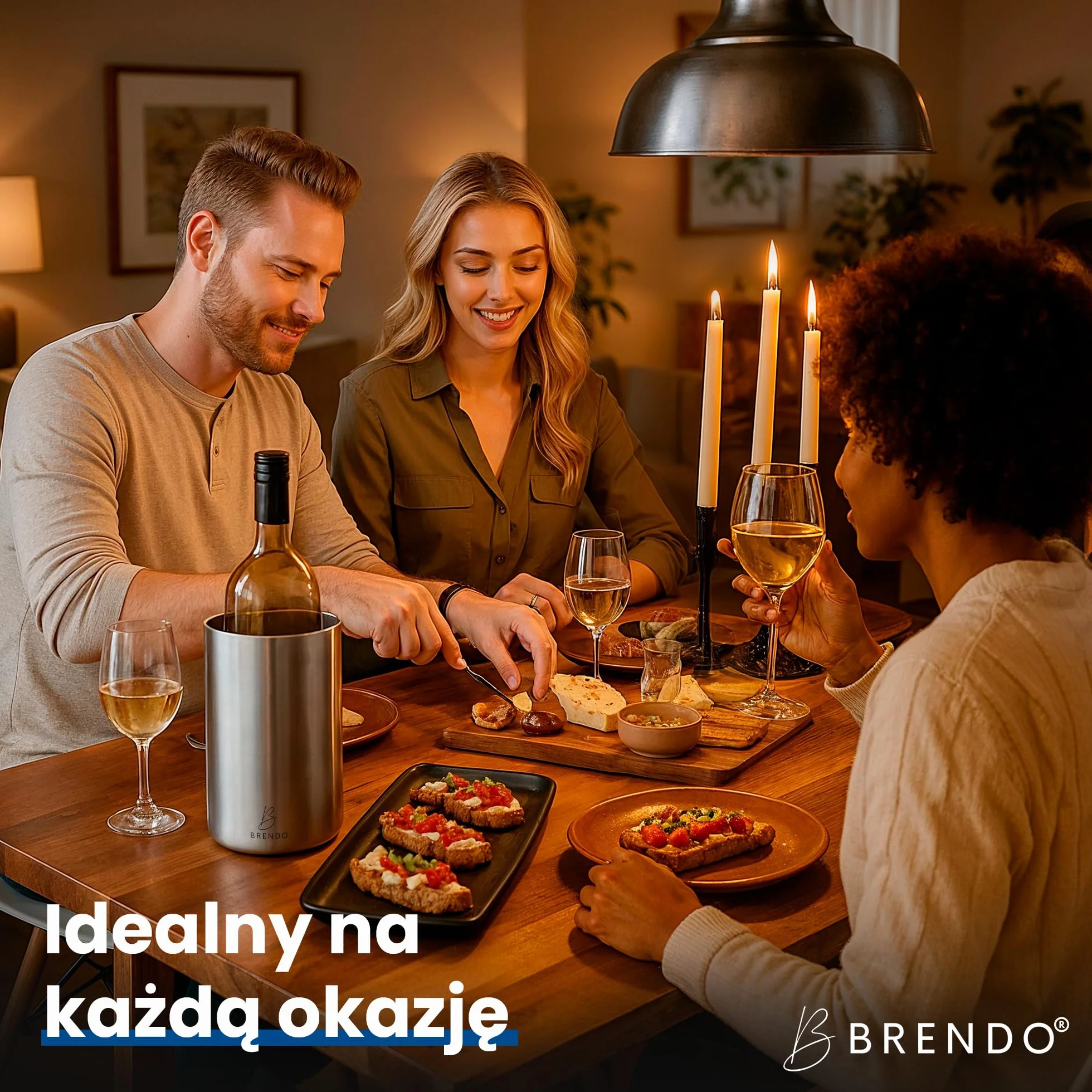 Brendo Chlodzarka do Wina Stal Nierdzewna Podwojna Scianka Izolowana | Chlodzarka do Butelki Wina Szampana i Napojow | Zestaw Prezentowy dla Mezczyzn i Kobiet Akcesoria do Wina Pomysl na Prezent