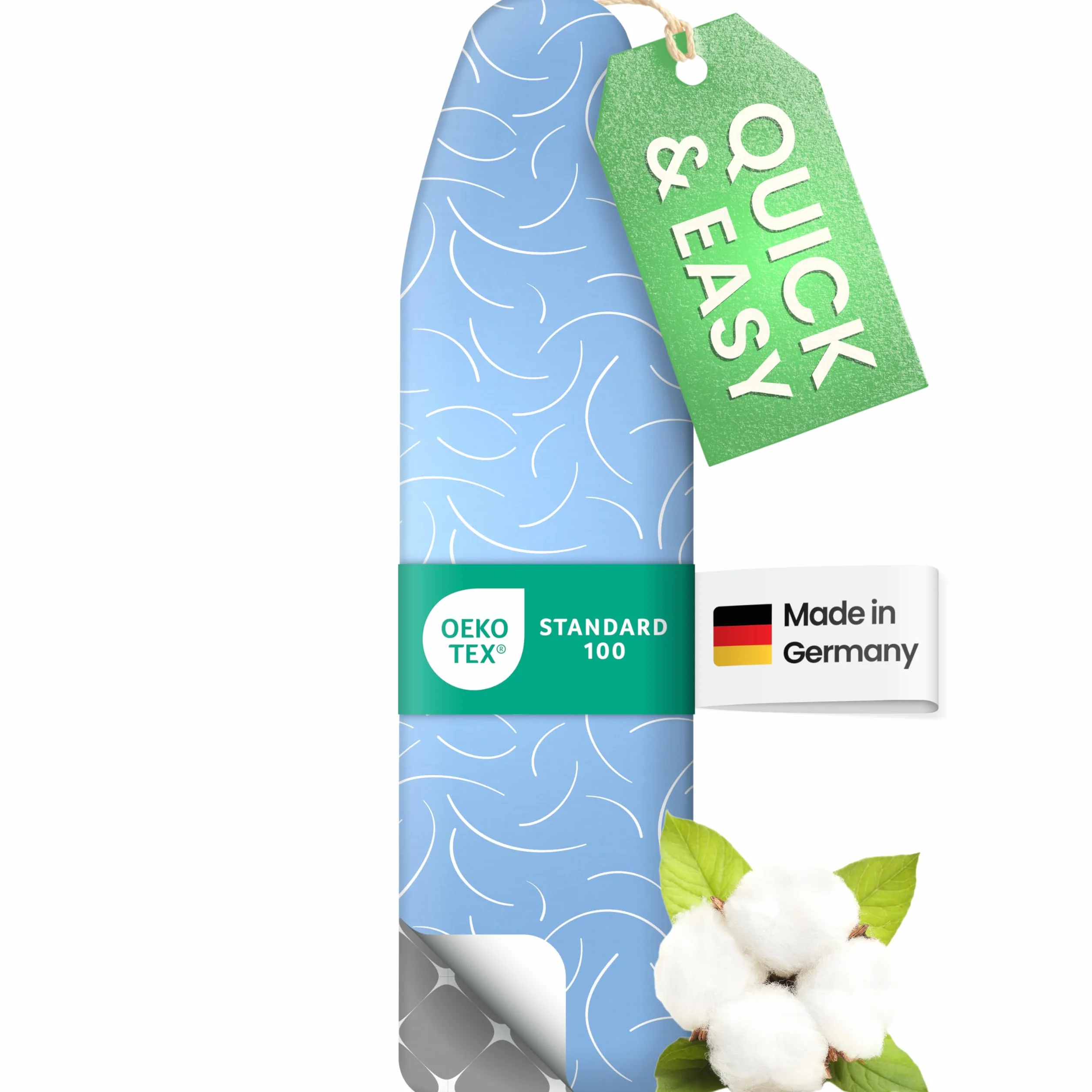 SimplySmooth Pokrowiec na deskę do prasowania premium 150x50 | OEKO-TEX 100 | Wyprodukowano w Niemczech | Pasuje do desek 145–150x45–50 cm | Kompatybilny ze stacją parową | Rozmiar XXL