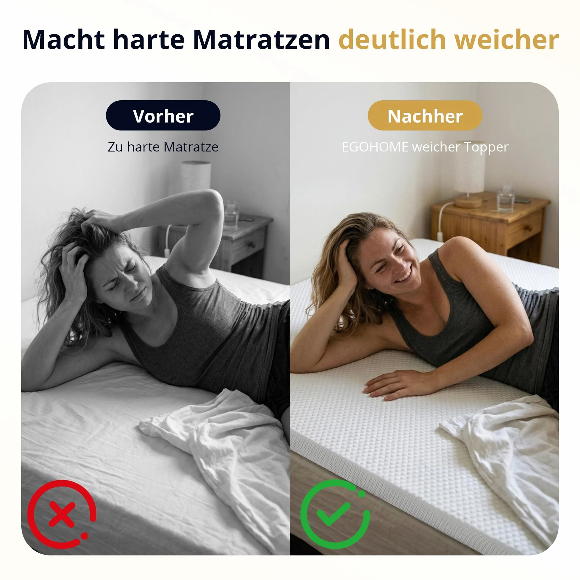 EGO HOME Materac wierzchni 90 x 200 cm, wysokość 5 cm, z pianki memory z certyfikatem Öko-Tex, zdejmowana i nadająca się do prania nakładka na materac na łóżko kontynentalne, materace, sofę do spania