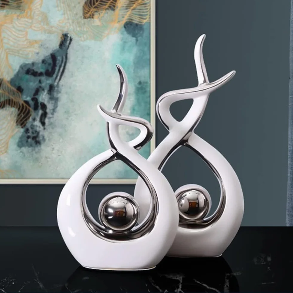 Wystrój domu nowoczesna sztuka abstrakcyjna statuetka ceramiczna, dekoracja pokoju, dekoracje stołu do salonu jadalni biura centralny element, wysokość 31 cm