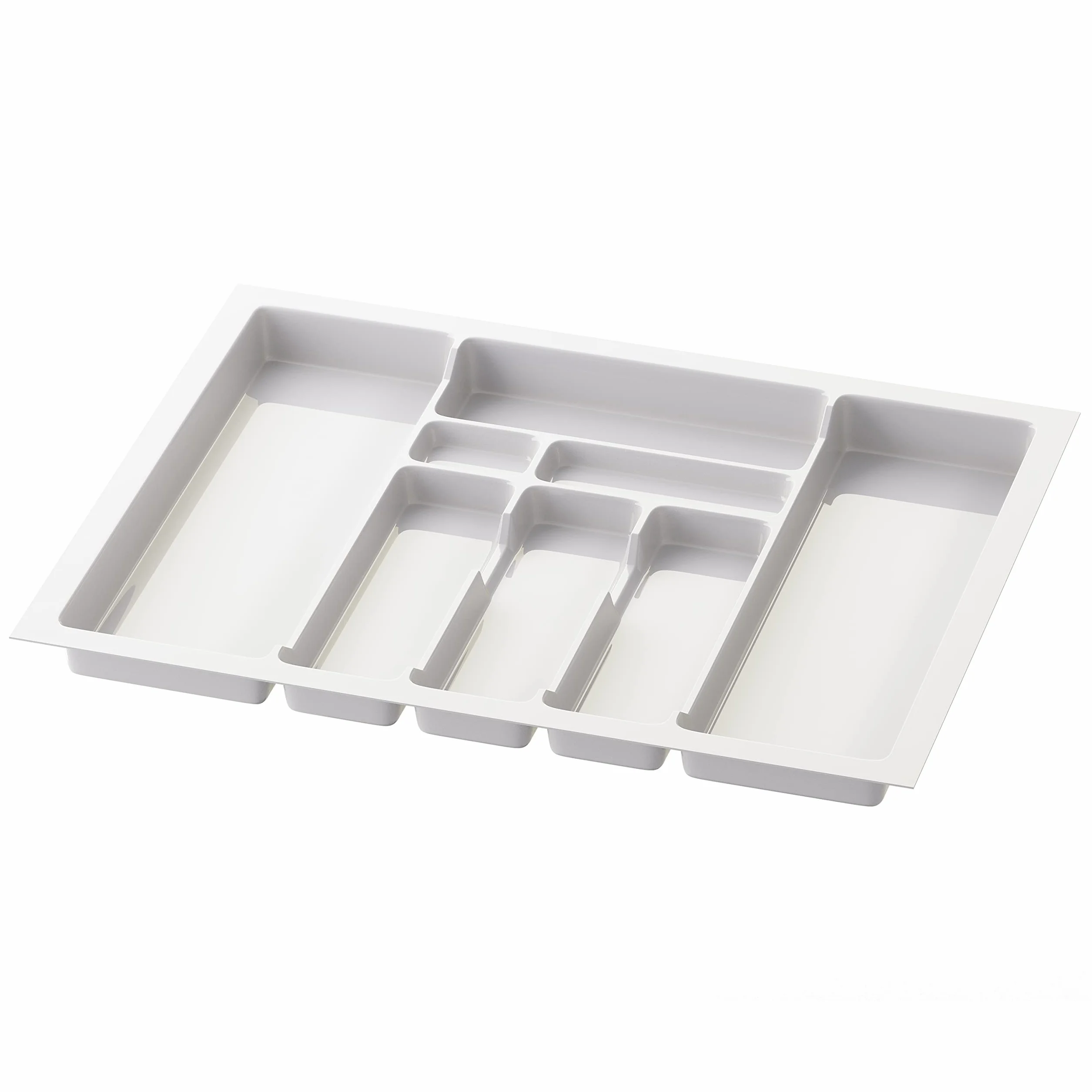 Sossai Divio taca na sztućce do szuflad o szerokości 70 cm, 63 x 49 cm, możliwość przycięcia, 8 przegródek, biała, plastikowa taca na sztućce do szuflad kuchennych