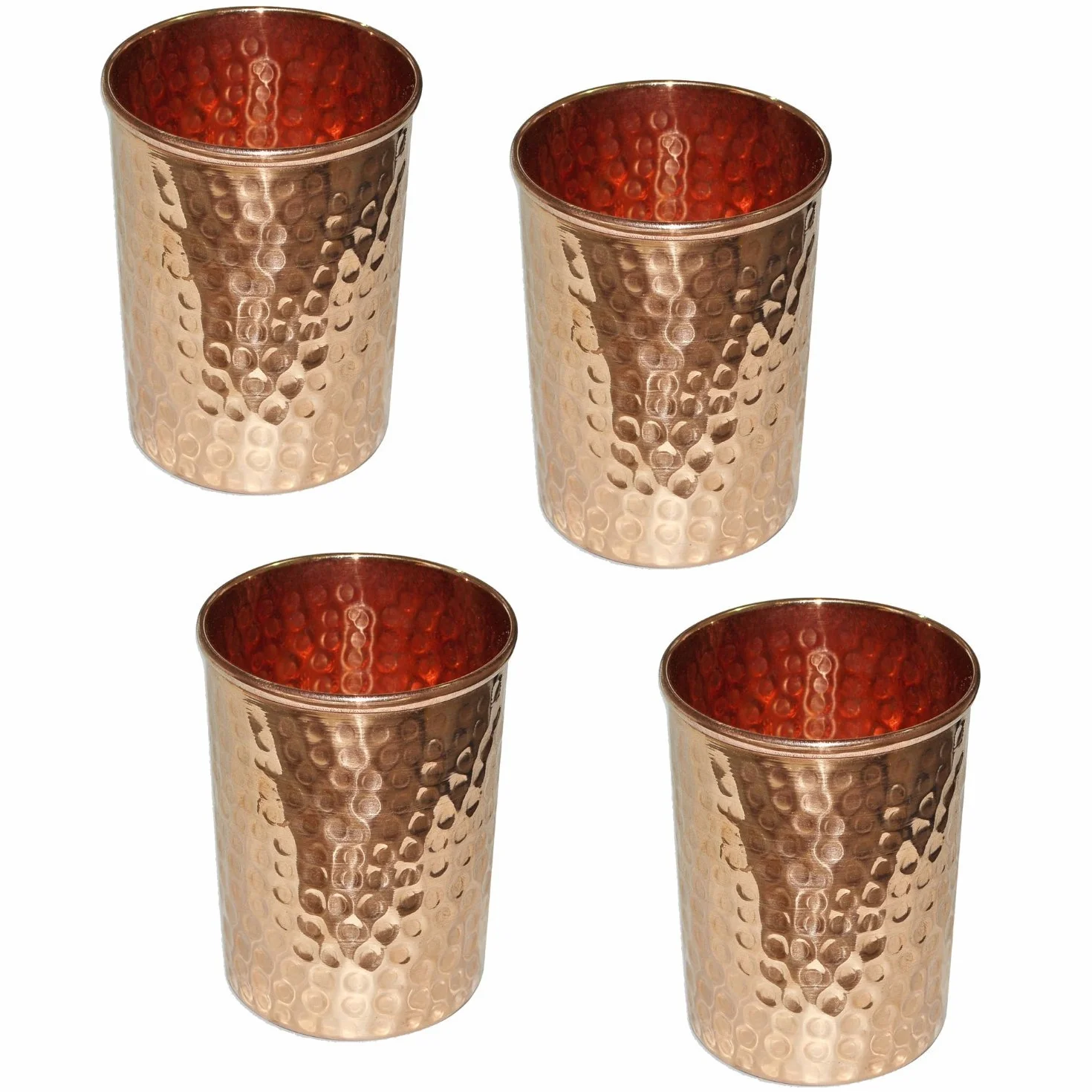 Copper Ręcznie wykonane kubki z czystej miedzi do wody, styl indyjski, miedź, 4 sztuki