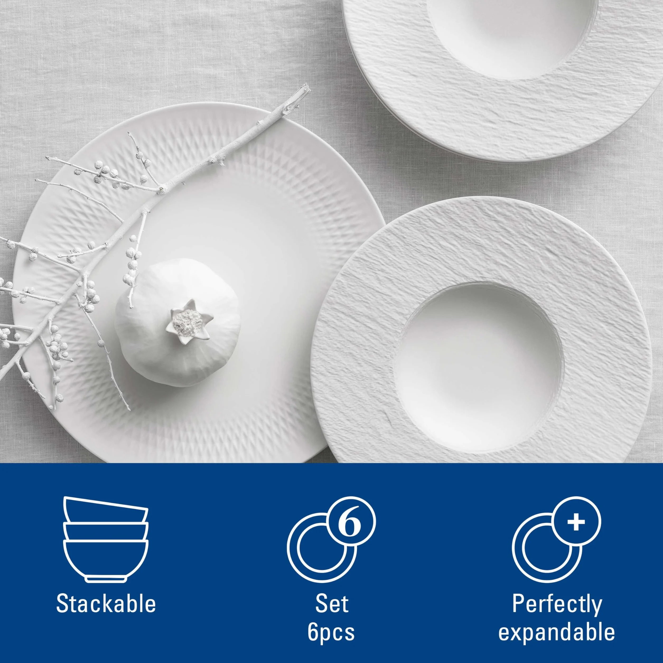 Villeroy & Boch – Manufacture Rock blanc, zestaw starter, 6 elementów, Porcelana Premium, biały
