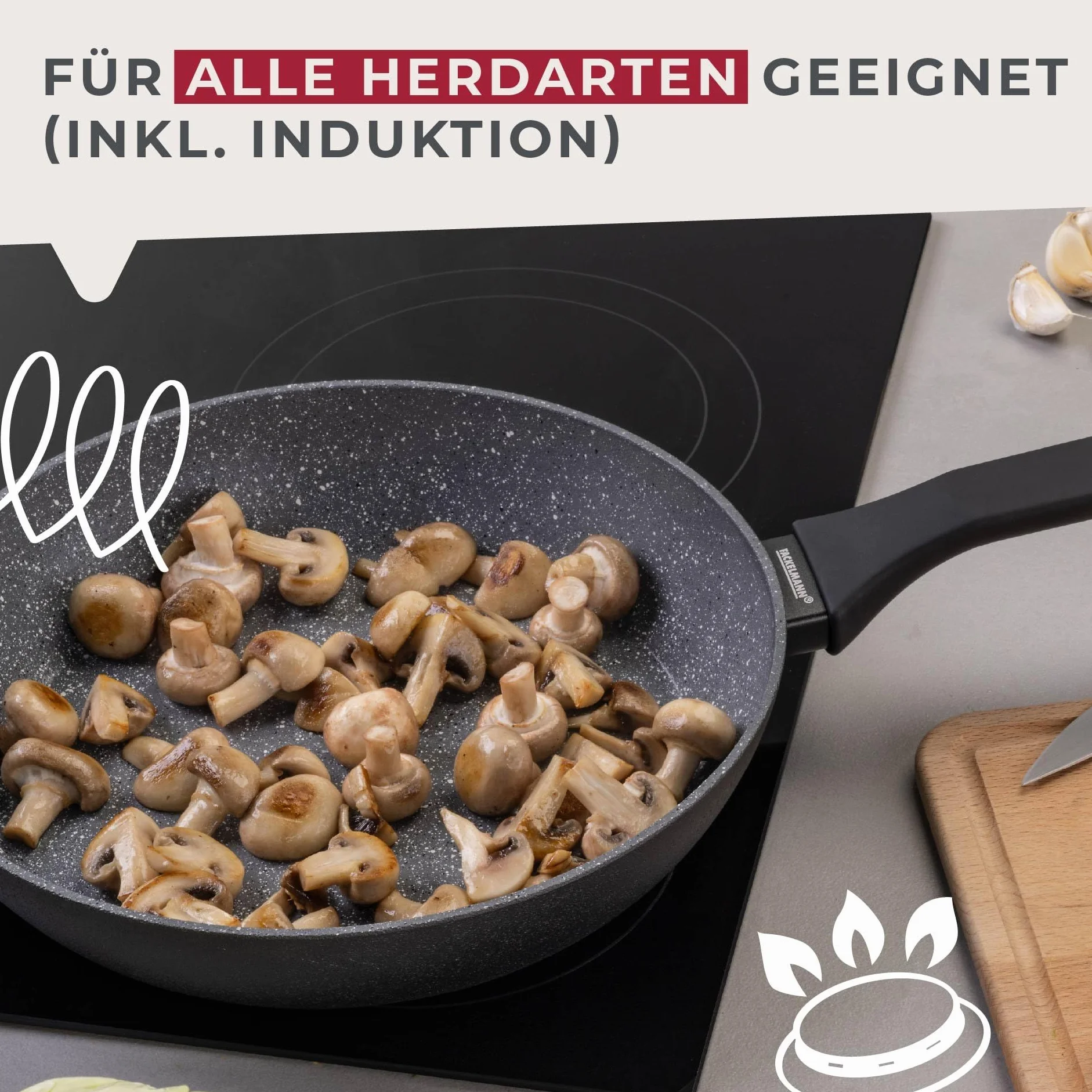 Fackelmann Patelnia Cosmo – średnica 28 cm z tłoczonego aluminium, powłoka ceramiczna Excilon bez użycia PFAS, uchwyt Soft-Touch, czyszczenie ręczne
