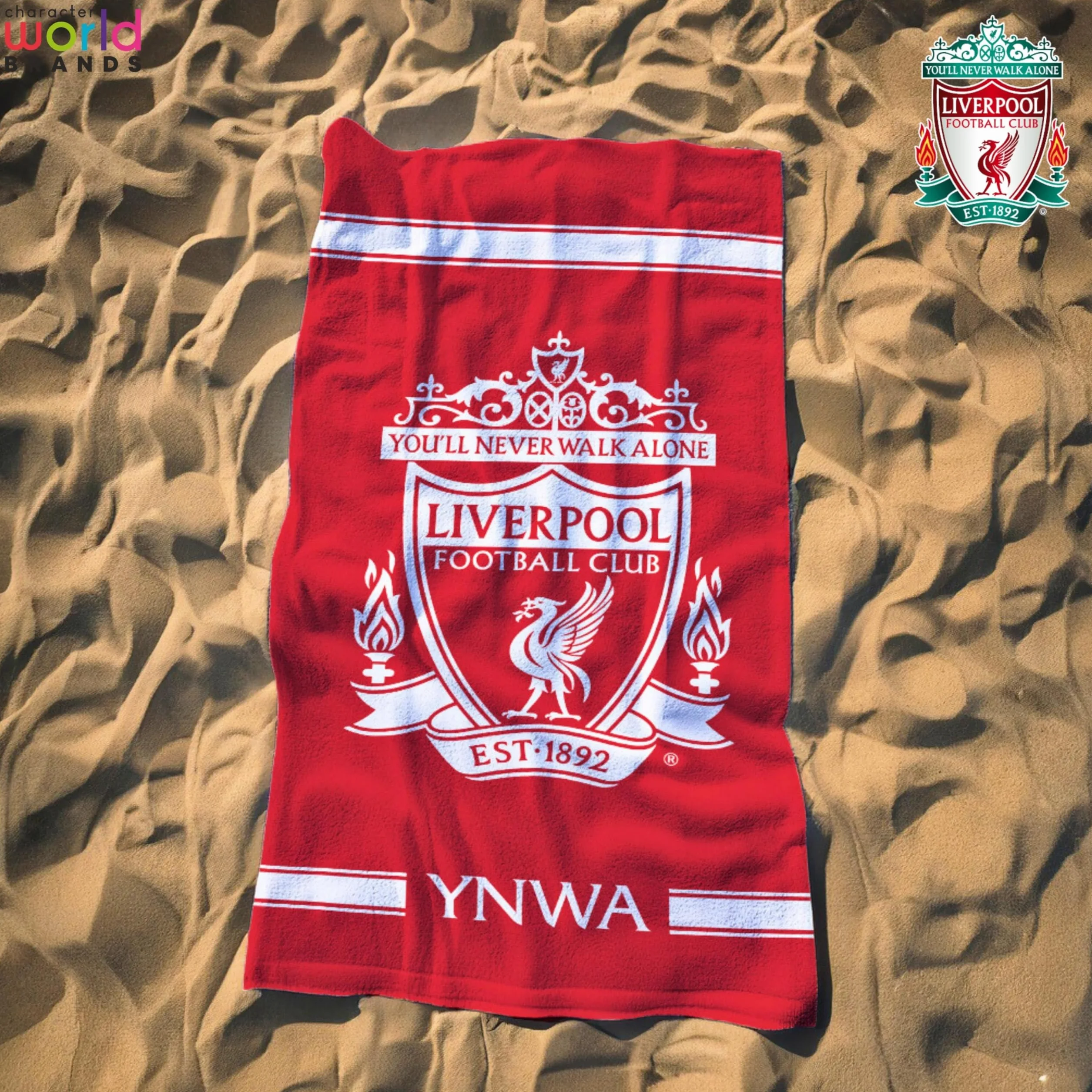 Liverpool FC Oficjalny ręcznik Character World | super miękki w dotyku, projekt klubu piłkarskiego YNWA | idealny do domu, wanny, plaży i basenu, jeden rozmiar 75 cm x 150 cm | 100% bawełna