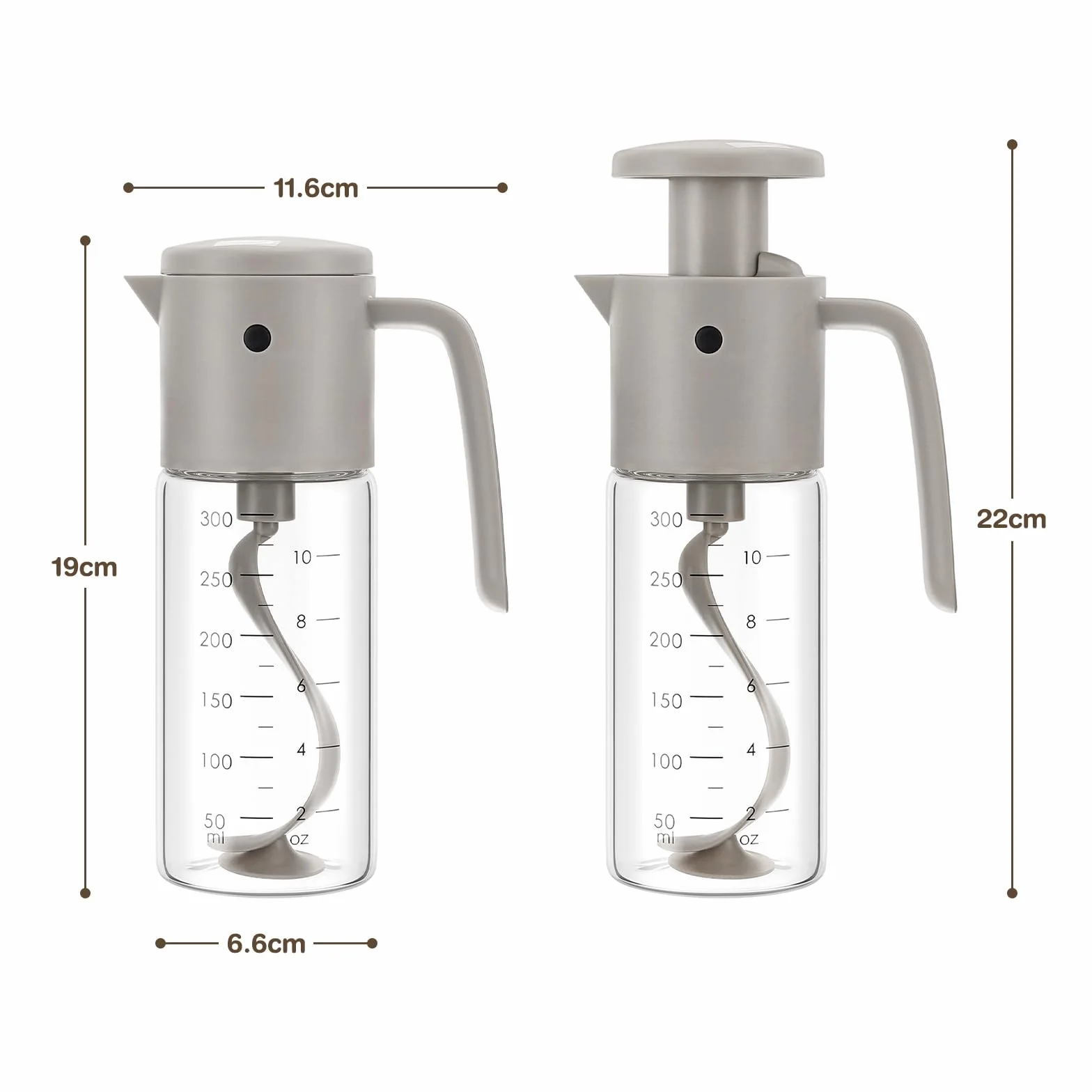 Vucchini Mixer do sałatek, 300 ml Bird-Like Sauce Shaker szary, regulowany przepływ, można myć w zmywarce, butelka do przechowywania oleju, octu, kuchni, restauracji