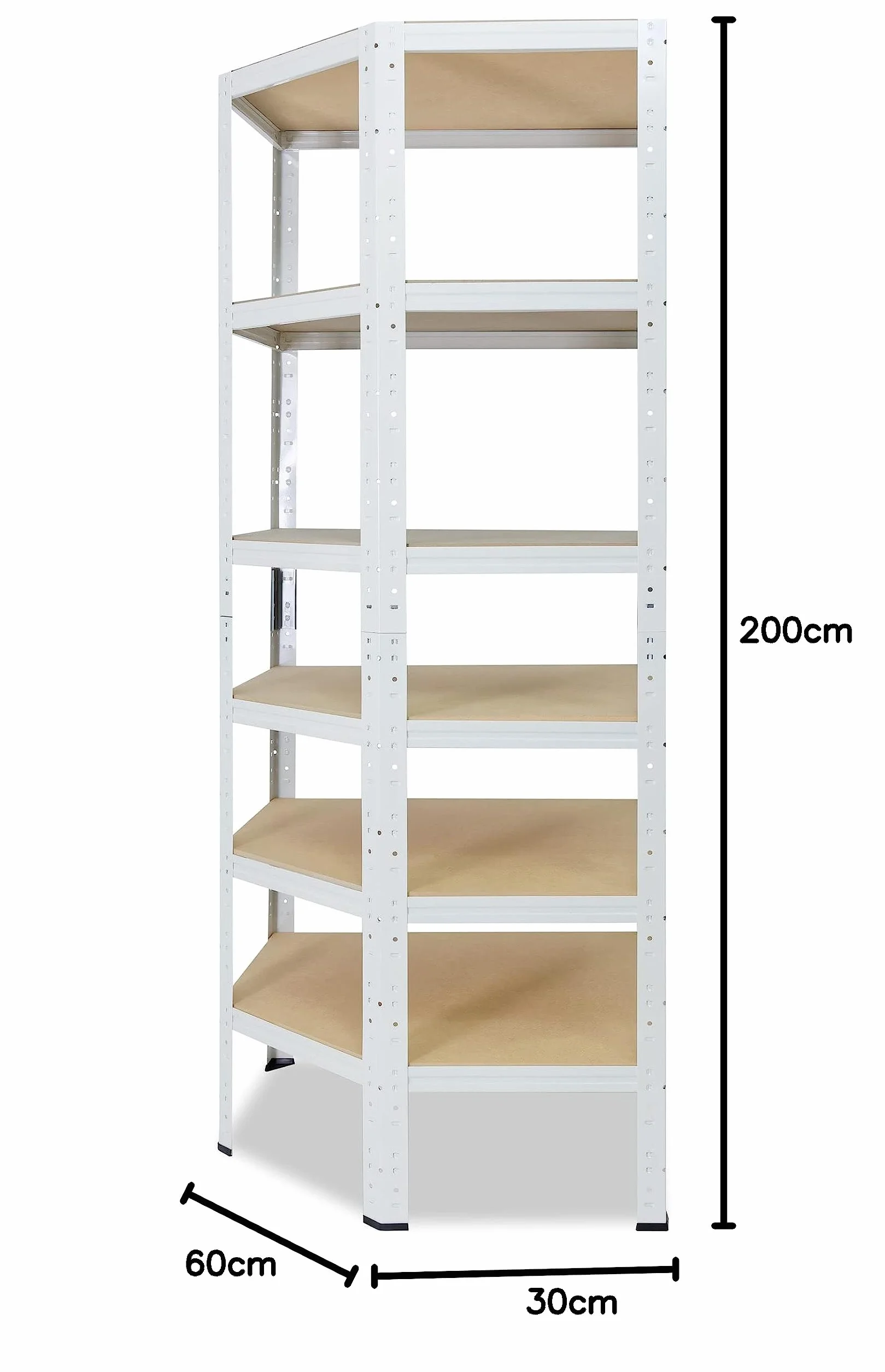 shelfplaza HOME 200x60x30 cm regał narożny do dużych obciążeń. w kolorze biały z 6 półkami i udźwigiem 145 kg na półkę