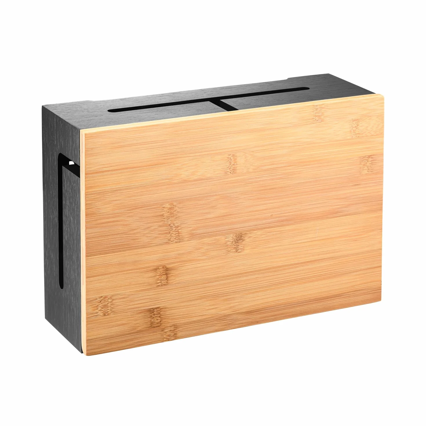 Bambusowa Skrzynka na Kable 32x20x11 cm Organizer Kabli z Pokrywą Magnetyczną Montaż Ścienny Ukrywanie Listwy Zasilającej i Przewodów (Czarny)