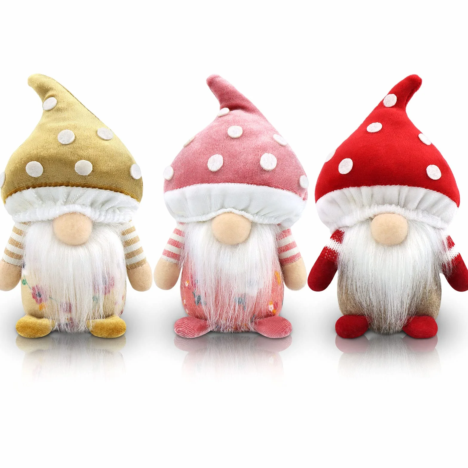 Gehydy Zestaw 3 letnich ozdób grzybowych Gonk, krasnal ręcznie robiony, skandynawski Tomte, wiejski wystrój do domowej kuchni