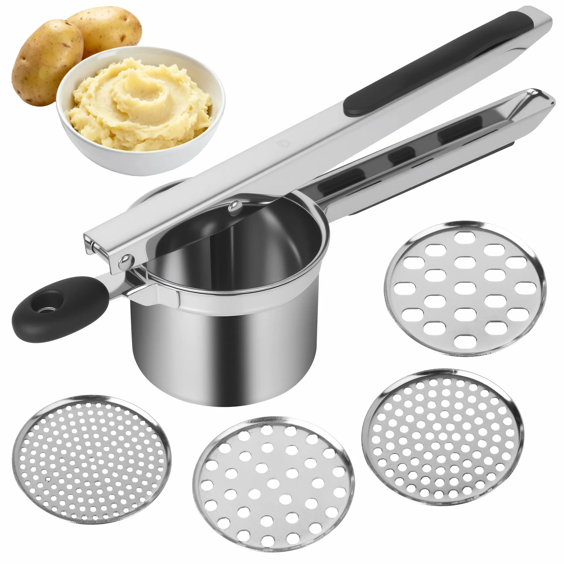 Prasa do ziemniaków, prasa do szpecli, ze stali nierdzewnej, wyciskarka do spaghetti z 4 wymiennymi sitkami, wyciskarka do spaghetti, do puree ziemniaczanego, kaszy warzywnej, soków owocowych