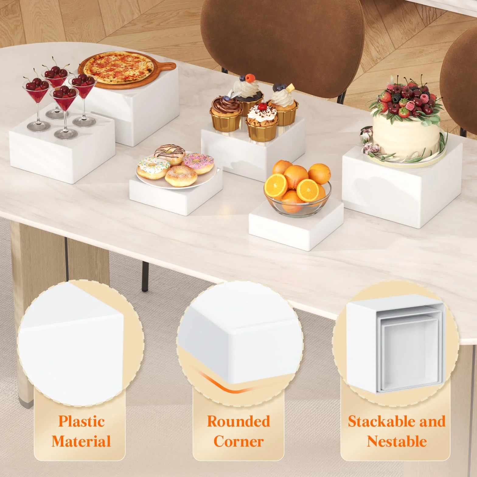 20*20*12.8cm Lifewit Stojak na Tort, 3 Sztuki, do Wielokrotnego Użytku, z Podstawką, Rekwizytami do Robienia Zdjęć w Formie Bufetu, Wesela, Kolejki, Uroczystości Rodzinnych, Urodzin, Biały