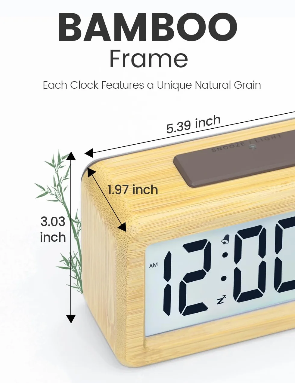 aboveClock Cyfrowy Budzik Z Drewna Duży Wyświetlacz Temperatury Zegar Stołowy Funkcja Drzemki Regulowana Jasność Bambus