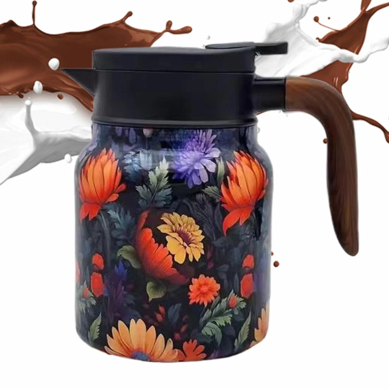 Termiczne dzbanki do herbaty, dozownik kwiatów w stylu retro, dozownik napojów do kawy, sitko do herbaty z eleganckim kwiatowym wzorem retro do utrzymywania kawy, herbaty i napojów gorących lub