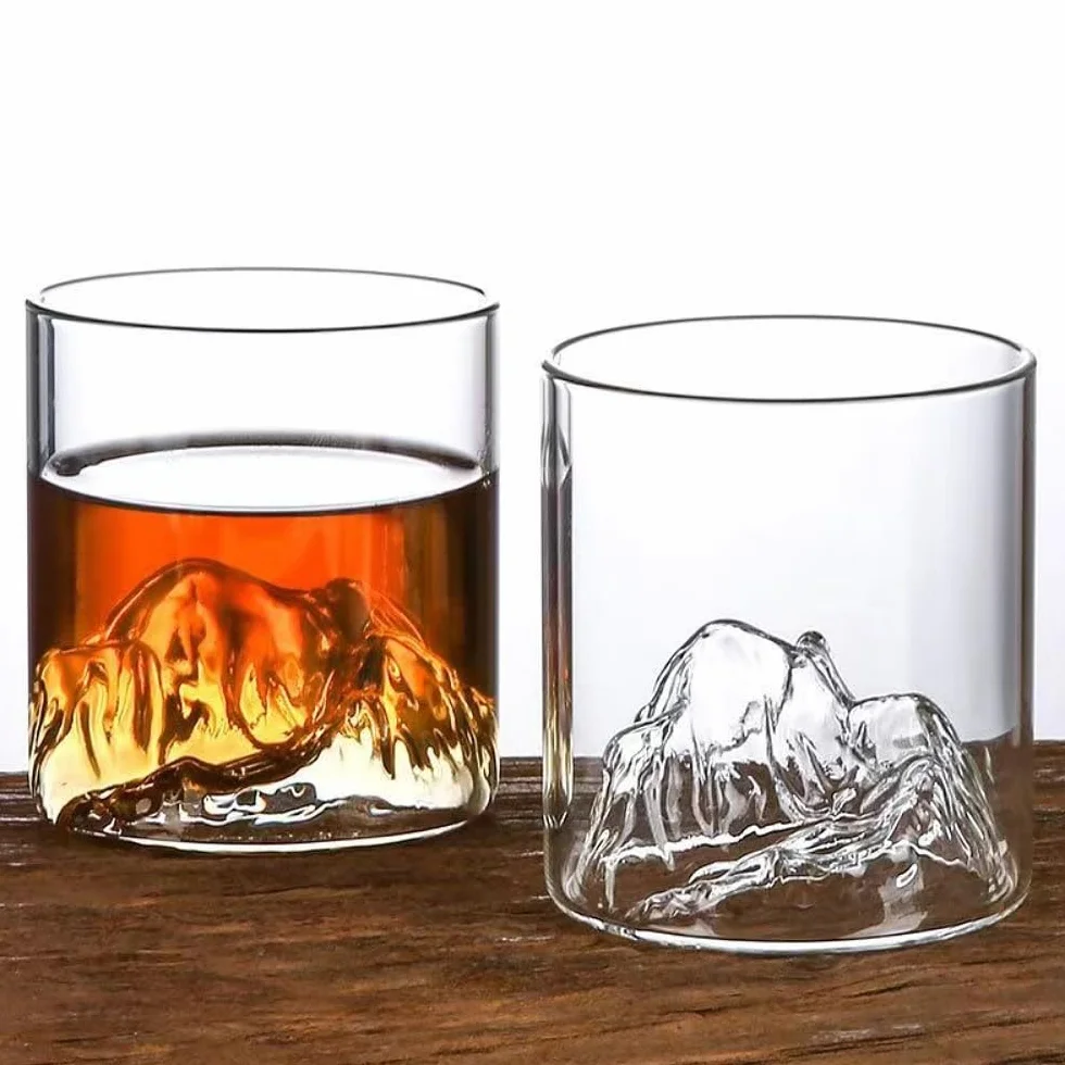 Japońskie kryształowe szklanki Fujiyama do whisky, zestaw 2 szt., 350 ml, staromodny kieliszek do whisky do koniaku, martini, koktajli, rumu, piwa (przezroczysty)