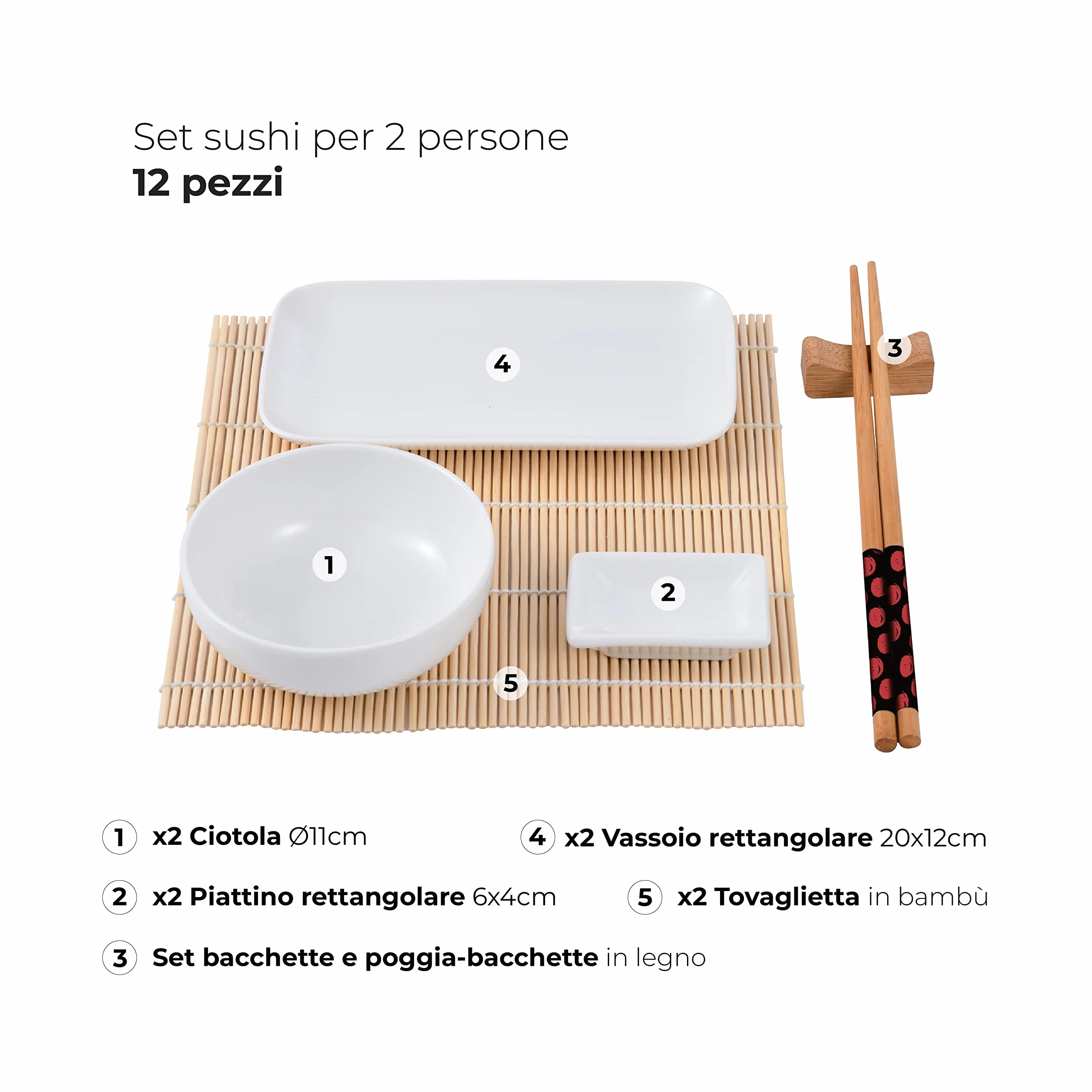 MasterPRO BGMP-11010 zestaw DE 12 Pieces (PORCELANA + Bambu + Madera) Bergner Coleción talerze do sushi, połączenie