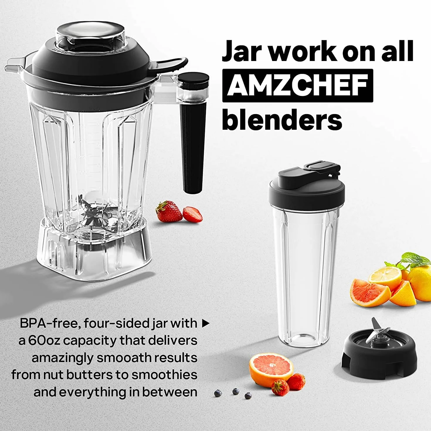 AMZCHEF Blender Smoothie Maker Two Blending Containers - Mikser Stojący High Performance Mikser o Wysokiej Wydajnośc with LED - 1200W 20000 RPM Stand Blender - 6 Ostrych Ostrzy 3D - Szary