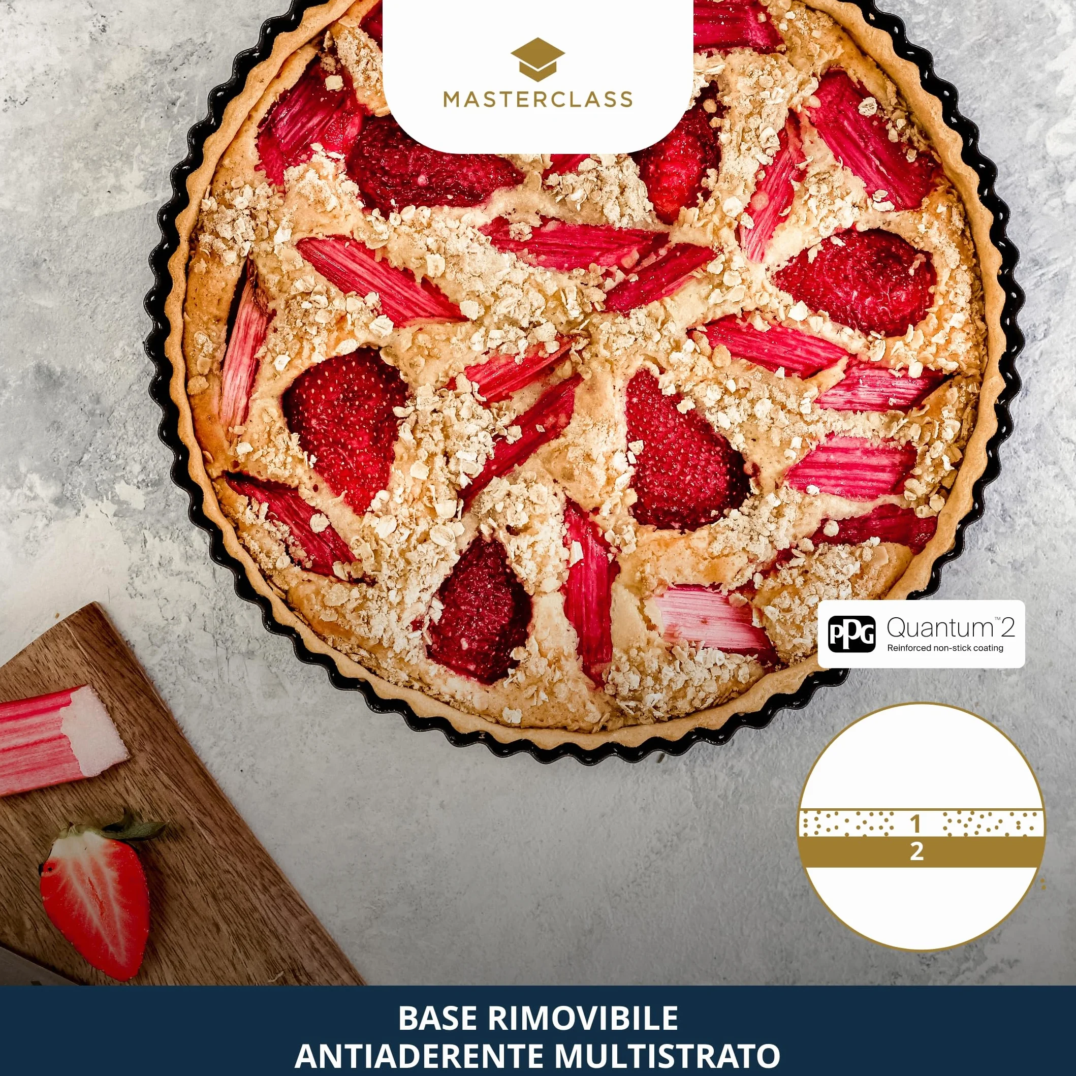 MasterClass Nieprzywierająca forma do tart i quiche z powłoką nieprzywierającą bez PTFE, PFOA i BPA, solidna stal węglowa o grubości 1 mm, karbowana stal węglowa, okrągła 23 cm (9''), z rękawem