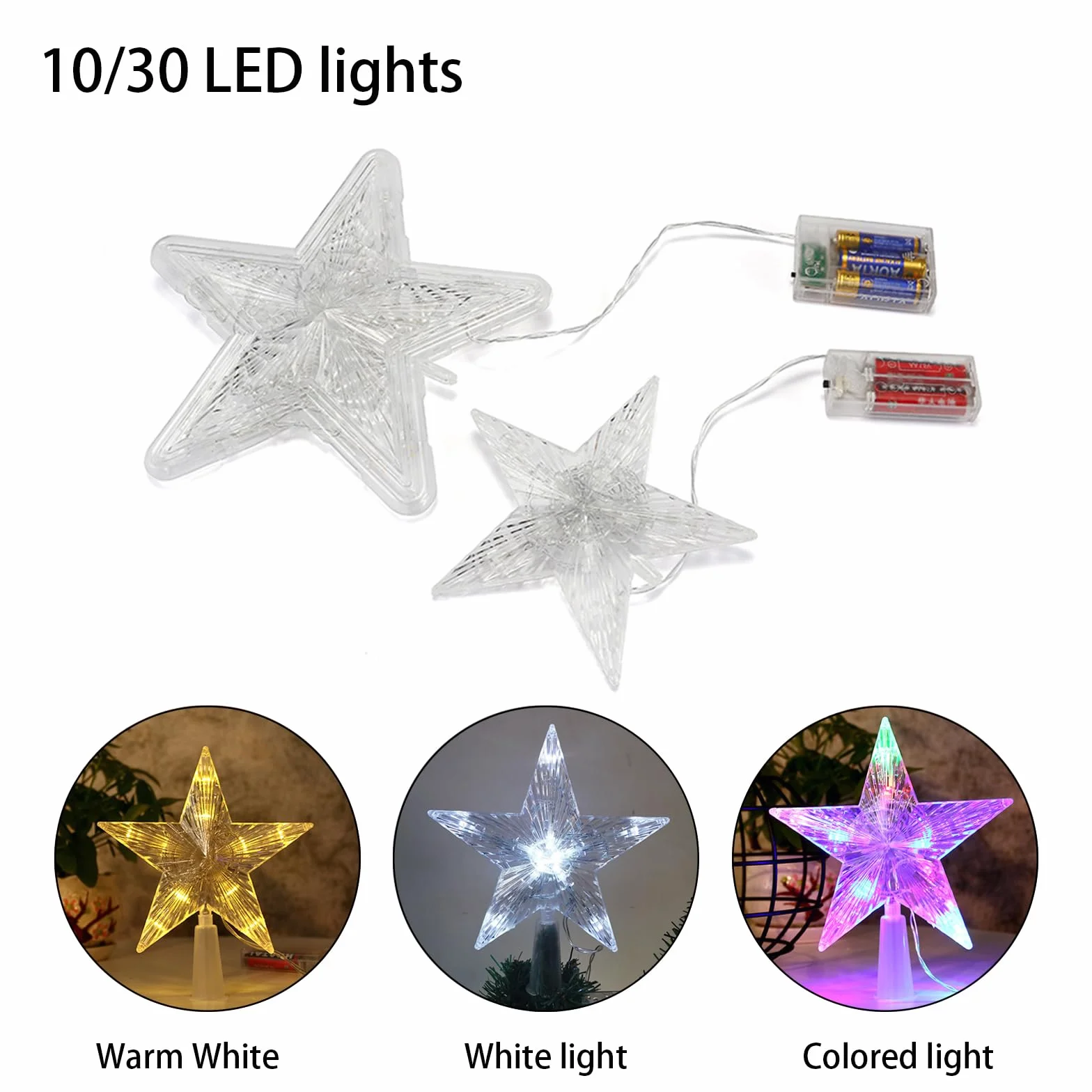 Ozdoby choinkowe, czubek choinkowy z 10 diodami LED z wtyczką elektryczną – 16 x 16 cm, świecący pentagram, gwiazda na choinkę (białe światło, 16 x 16 cm)