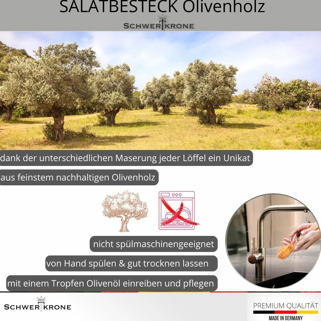Schwertkrone Sztućce do sałatek z drewna oliwkowego 30 cm