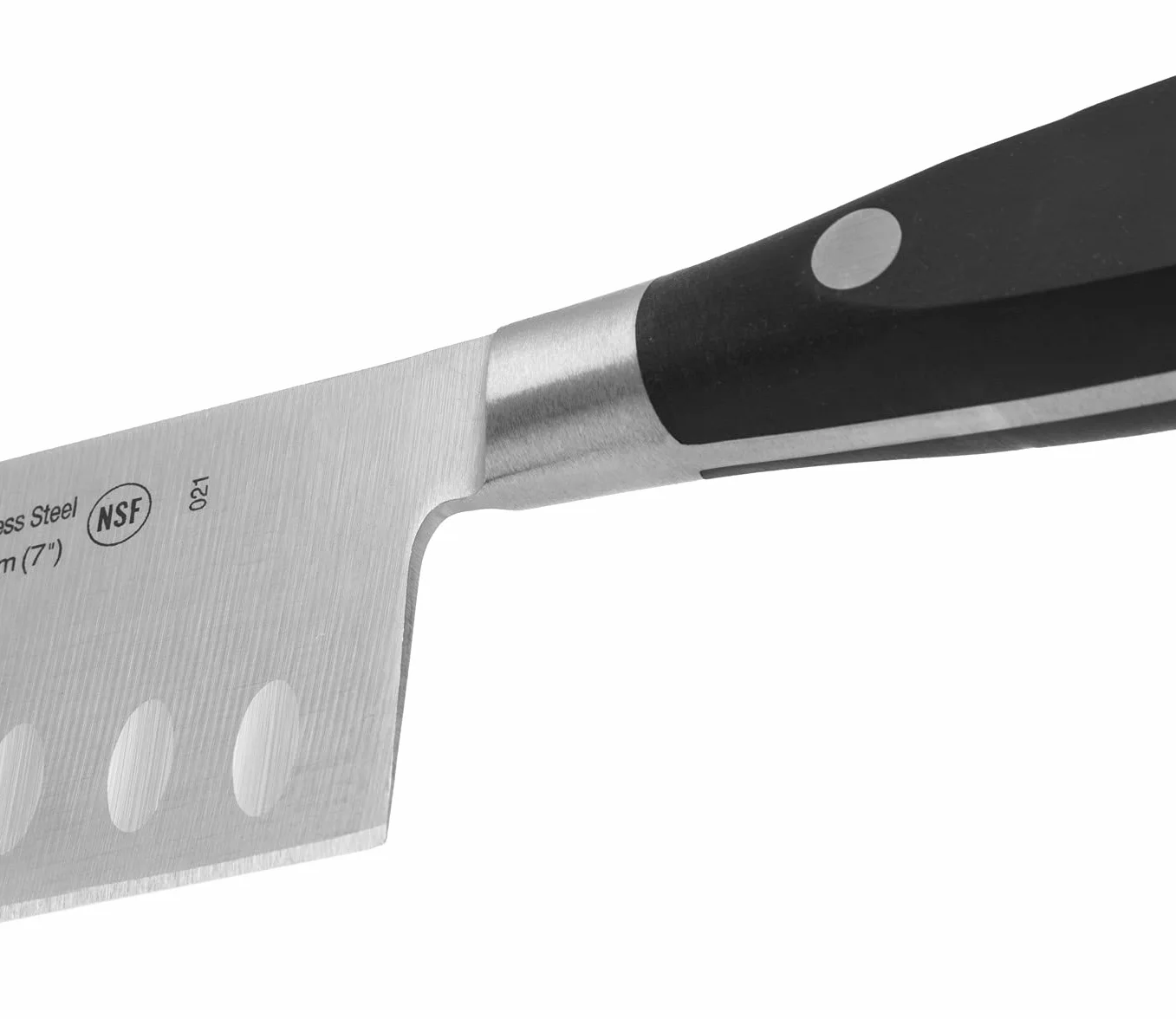 ARCOS Noże Santoku i ze stali. Japoński Kuchenny do krojenia mięsa, ryb i warzyw. Ergonomiczna rękojeść z i ostrze o długości 180 mm. Seria Riviera. Kolor czarny.