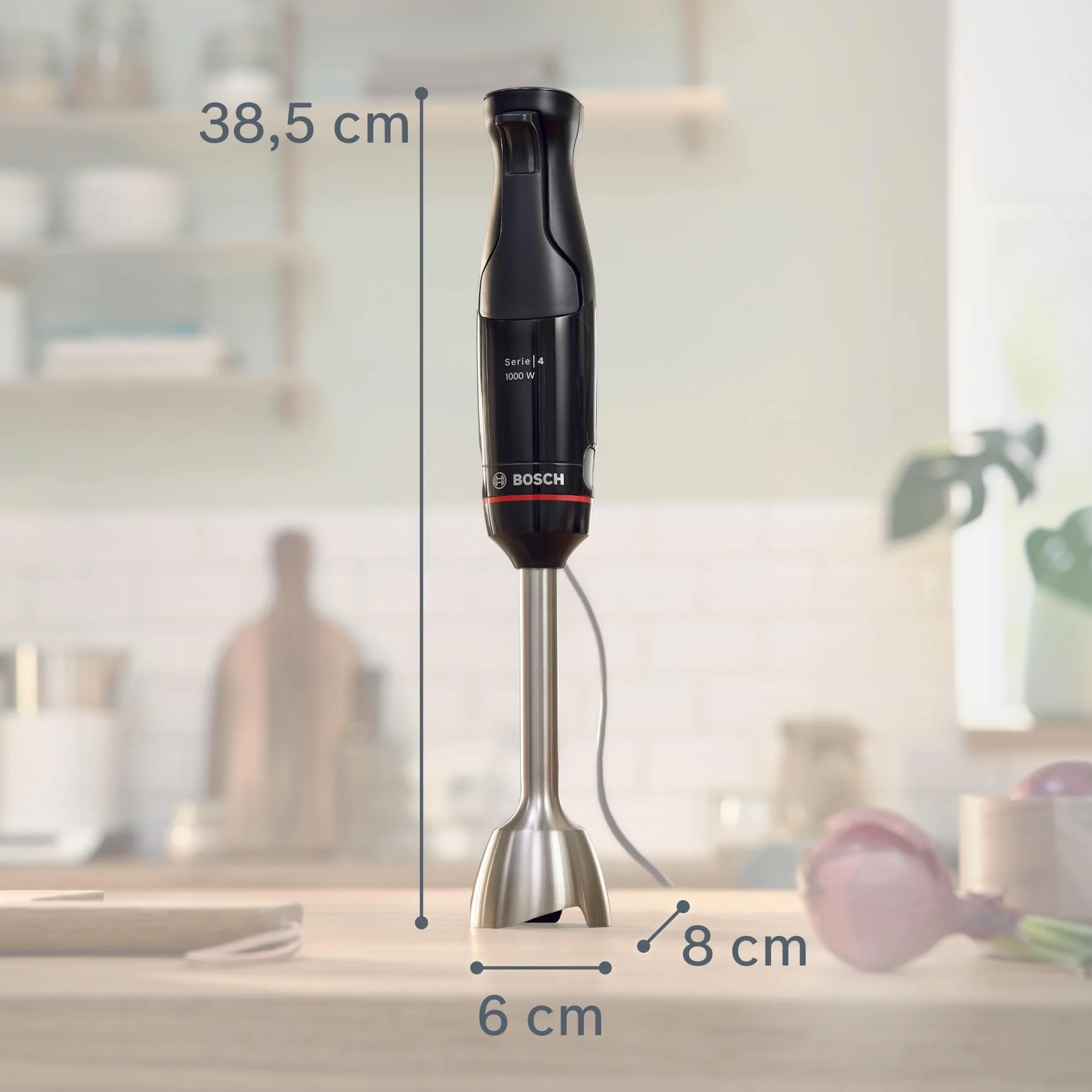 Bosch, blender ręczny, ErgoMaster Series 4, silnik 1000 W, dynamiczna regulacja prędkości, system QuattroBlade, akcesoria w zestawie, MSM4B610