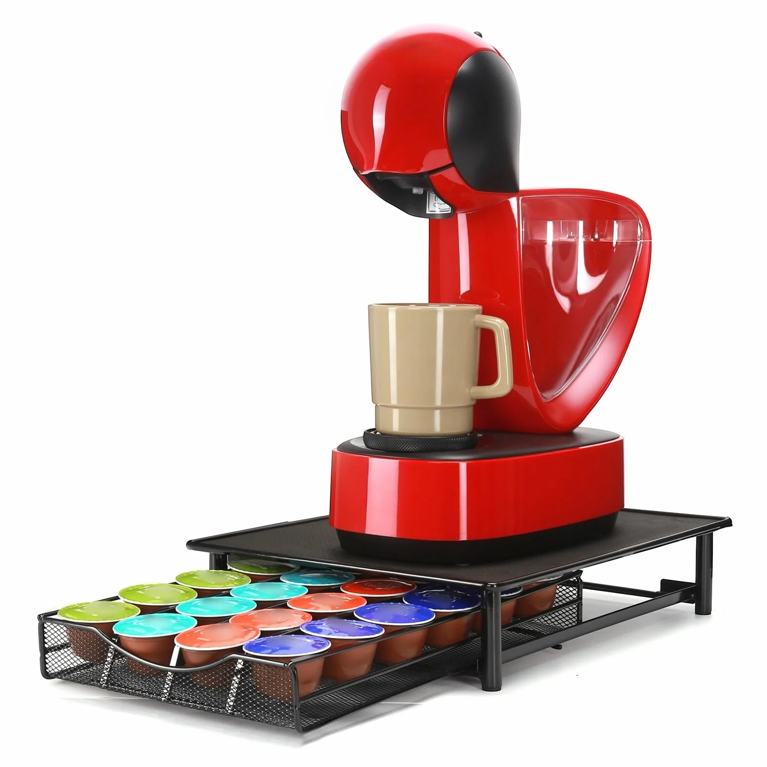 Uchwyt na kapsułki do kawy, dozownik do kapsułek,Szuflada do przechowywania strączków kawy kompatybilna z 24 kapsułkami Dolce Gusto, Antywibracyjna, antypoślizgowa.
