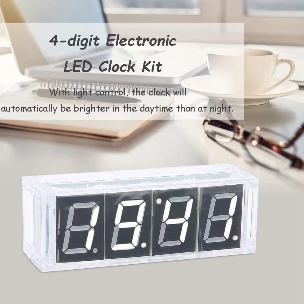 4-cyfrowy zestaw DIY LED z zegarem cyfrowym, zegar LED z wyświetlaczem czasu / temperatury / daty, automatyczna kontrola światła, prosty zestaw zegara cyfrowego dla początkujących i profesjonalistów w dziedzinie elektroniki (biały)