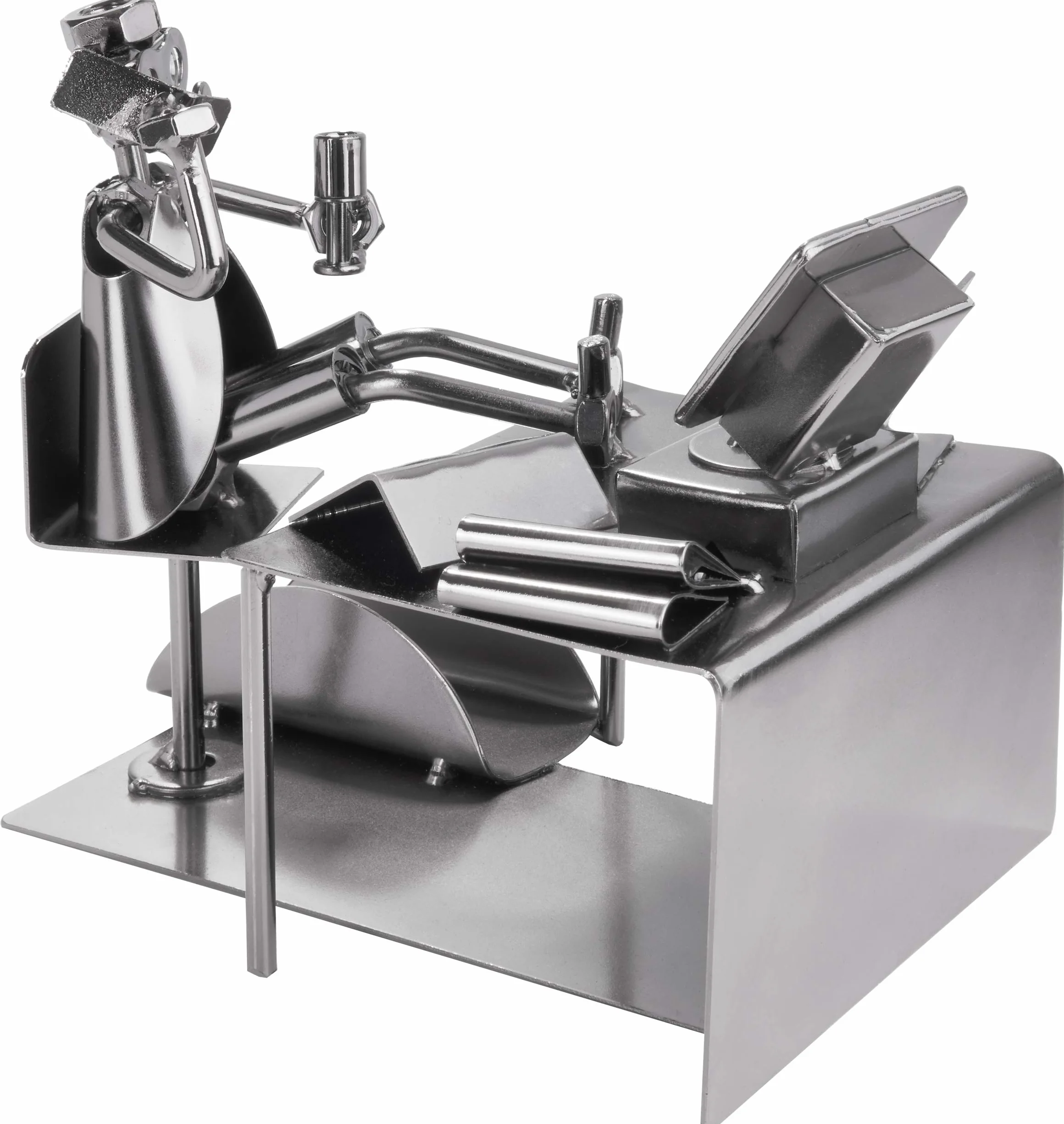 BRUBAKER Figurka ze śrubek PC do biura z uchwytem na wizytówki - ręczna robota żelazna figurka metalowy mężczyzna - prezent dla kupców, pracowników biurowych i kolegów