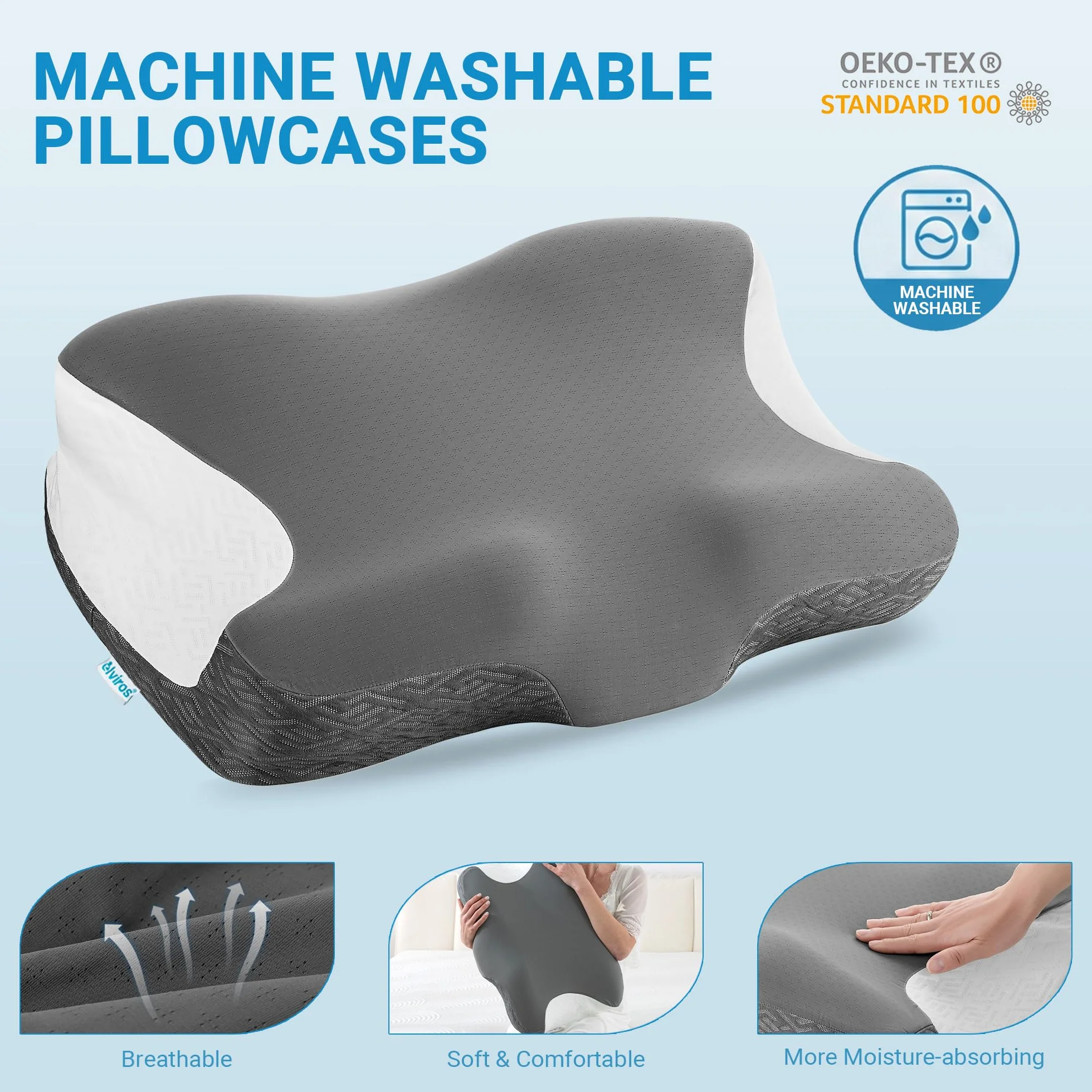 Elviros Poduszka CPAP Memory Foam, ergonomiczna, regulowana wysokość i twardość, dla użytkowników CPAP, kompatybilna z różnymi maskami, dla osób śpiących na boku, plecach i brzuchu
