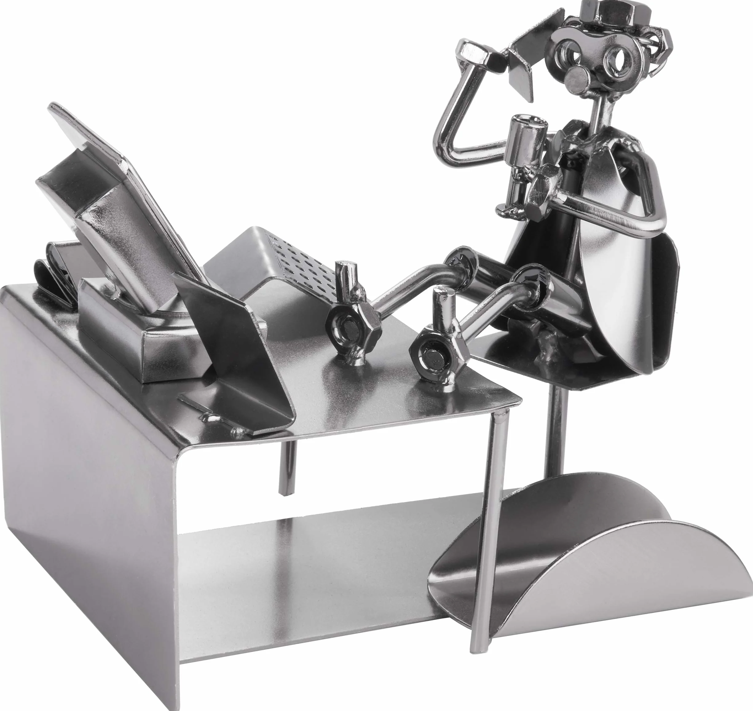 BRUBAKER Figurka ze śrubek PC do biura z uchwytem na wizytówki - ręczna robota żelazna figurka metalowy mężczyzna - prezent dla kupców, pracowników biurowych i kolegów