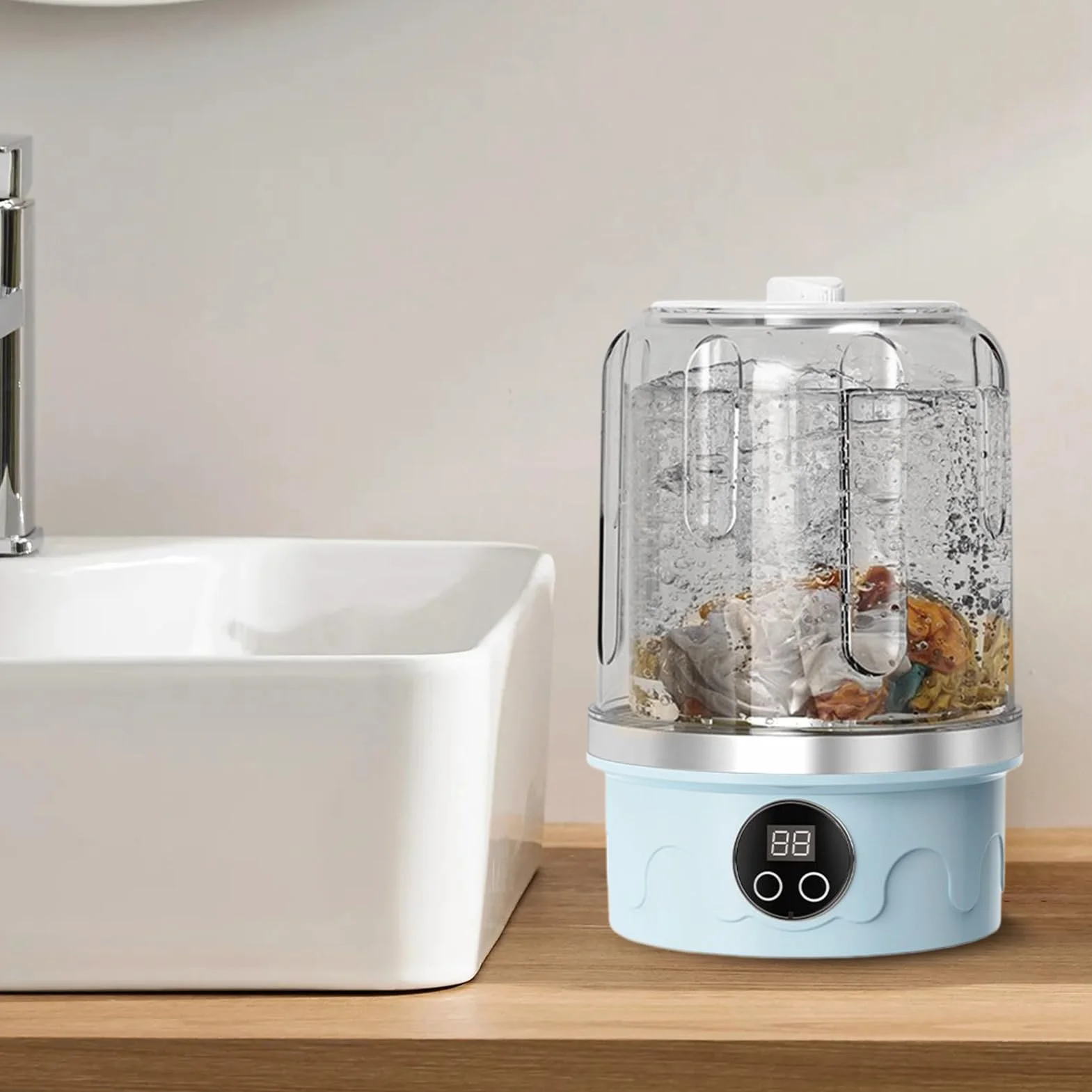 Underwear Washer, Mini Washing Machine, 3-Mode Cleaning Function Compact Foldable Design, Portable Laundry Solution for Apartment, Travel, Dormitory, Camping, RV Use Daily Clean 5.59x8.35in