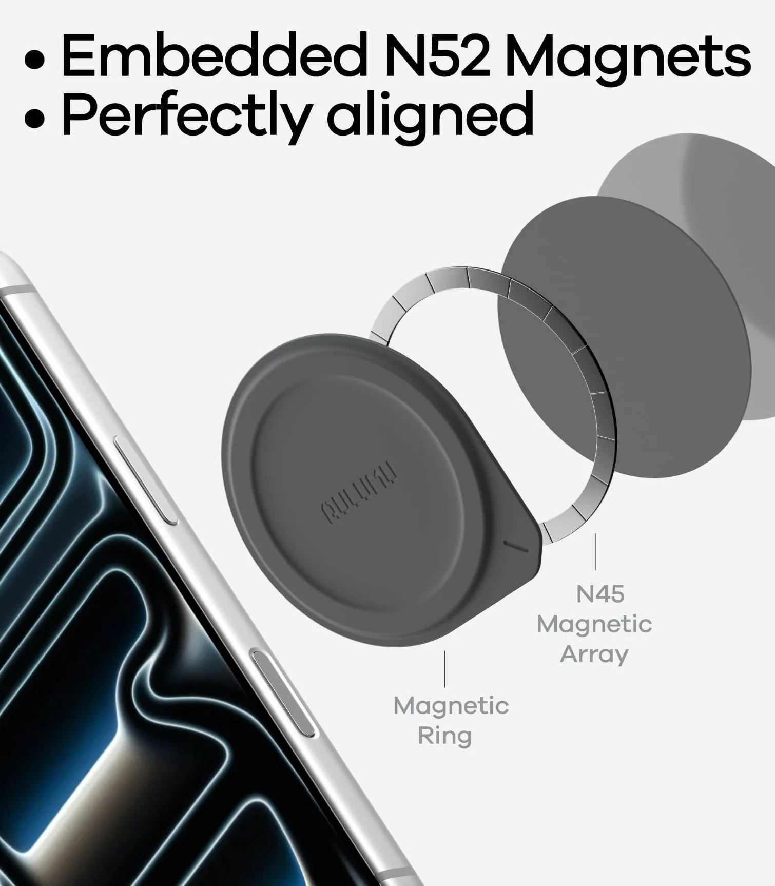 Aulumu AC01 Naklejka do MagSafe Wielofunkcyjna podkładka magnetyczna, Kompatybilna z dwustronnymi akcesoriami magnetycznymi, Wielokrotnego użytku, Do łazienek, lodówek, kuchni, ekranów itp. Szara
