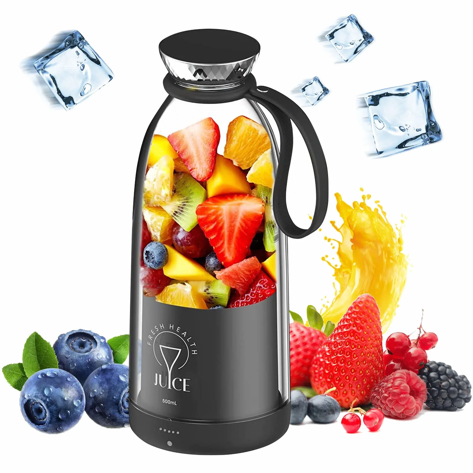 Mikser Smoothie Maker To Go,500 ml, przenośny mikser do ponownego ładowania, wielofunkcyjny mikser osobisty z 6 ostrzami ze stali nierdzewnej, butelka Fresh Juice do shakesów, soków, smoothie, podróży