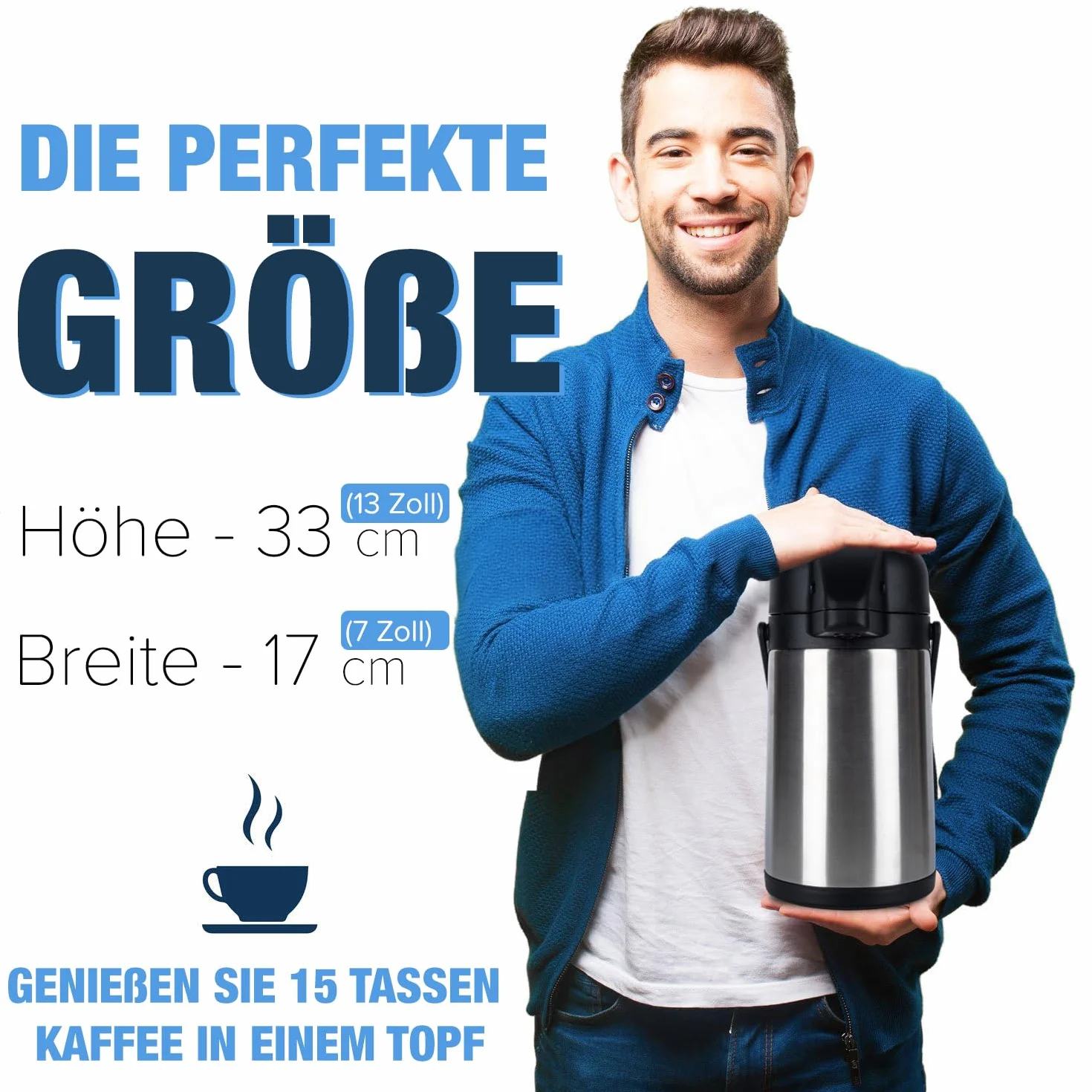 Vondior profesjonalny dzbanek termiczny 1,9 litra, termiczny dozownik napojów, izolowany dzbanek do kawy ze stali nierdzewnej do gorącej/zimnej wody, na imprezę