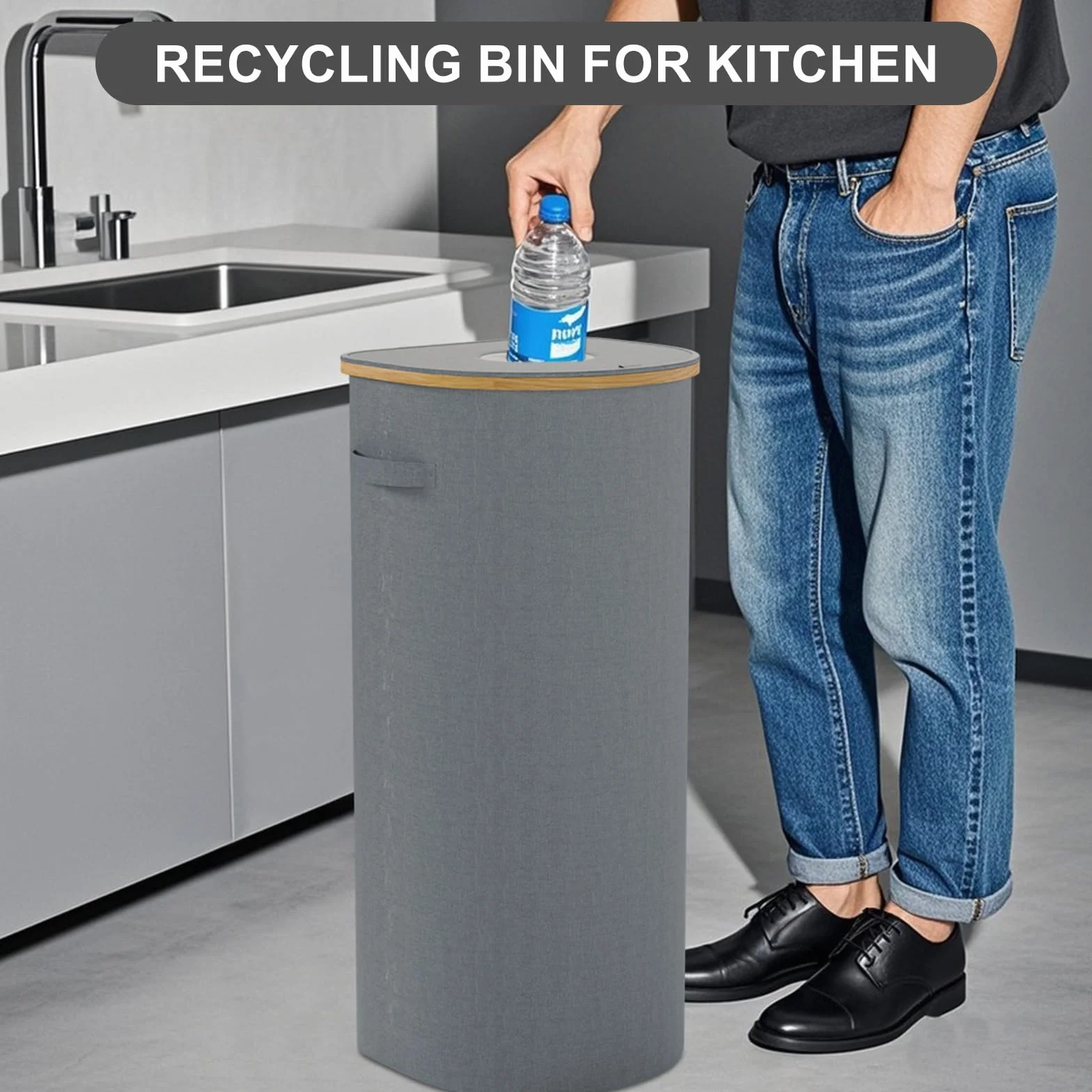 120L Szary Kosz do Recyklingu Do Kuchni,Wewnątrz i na Zewnątrz,Duży Recyklingu z Pokrywką,Wysoki Kosz na śmieci, podwójny Pojemnik na Odpady i Butelki do Wnętrz
