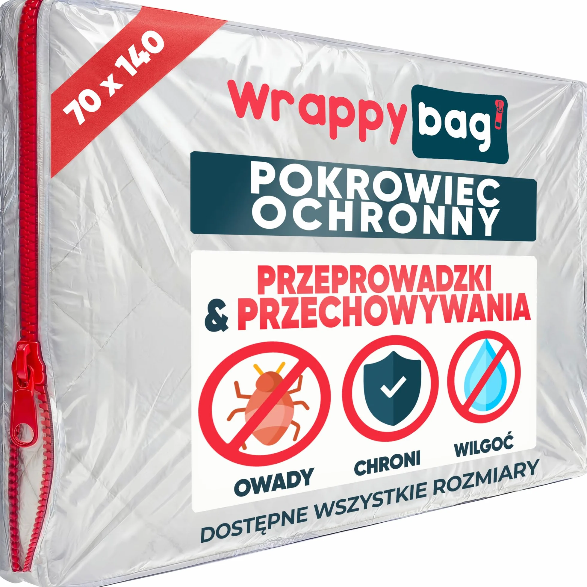 WRAPPYBAG – Plastikowy pokrowiec ochronny na materac – Wodoodporna i odporna na rozdarcie torba do przechowywania – do przenoszenia, przechowywania i transportu (70x140cm)