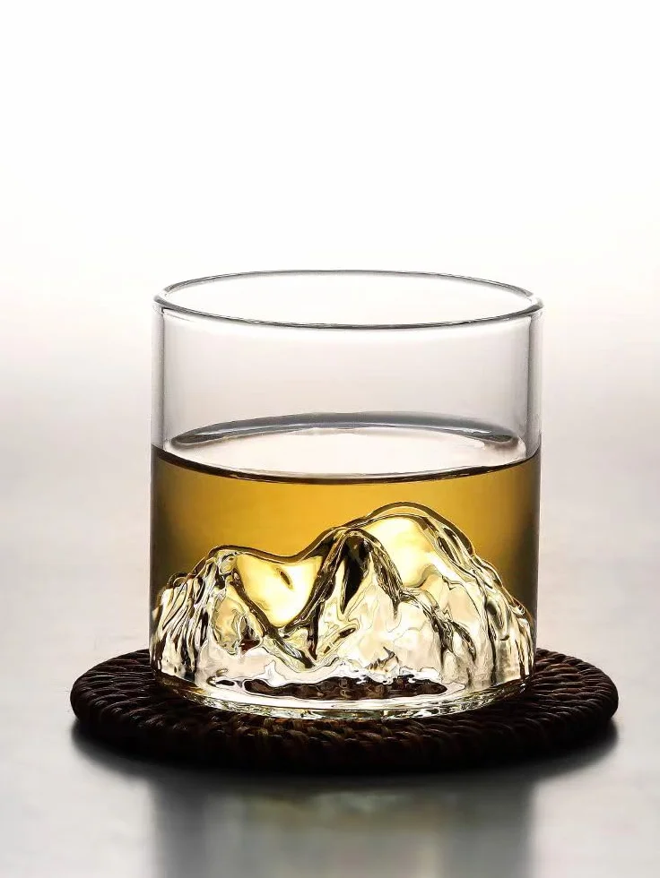 Japońskie kryształowe szklanki Fujiyama do whisky, zestaw 2 szt., 350 ml, staromodny kieliszek do whisky do koniaku, martini, koktajli, rumu, piwa (przezroczysty)