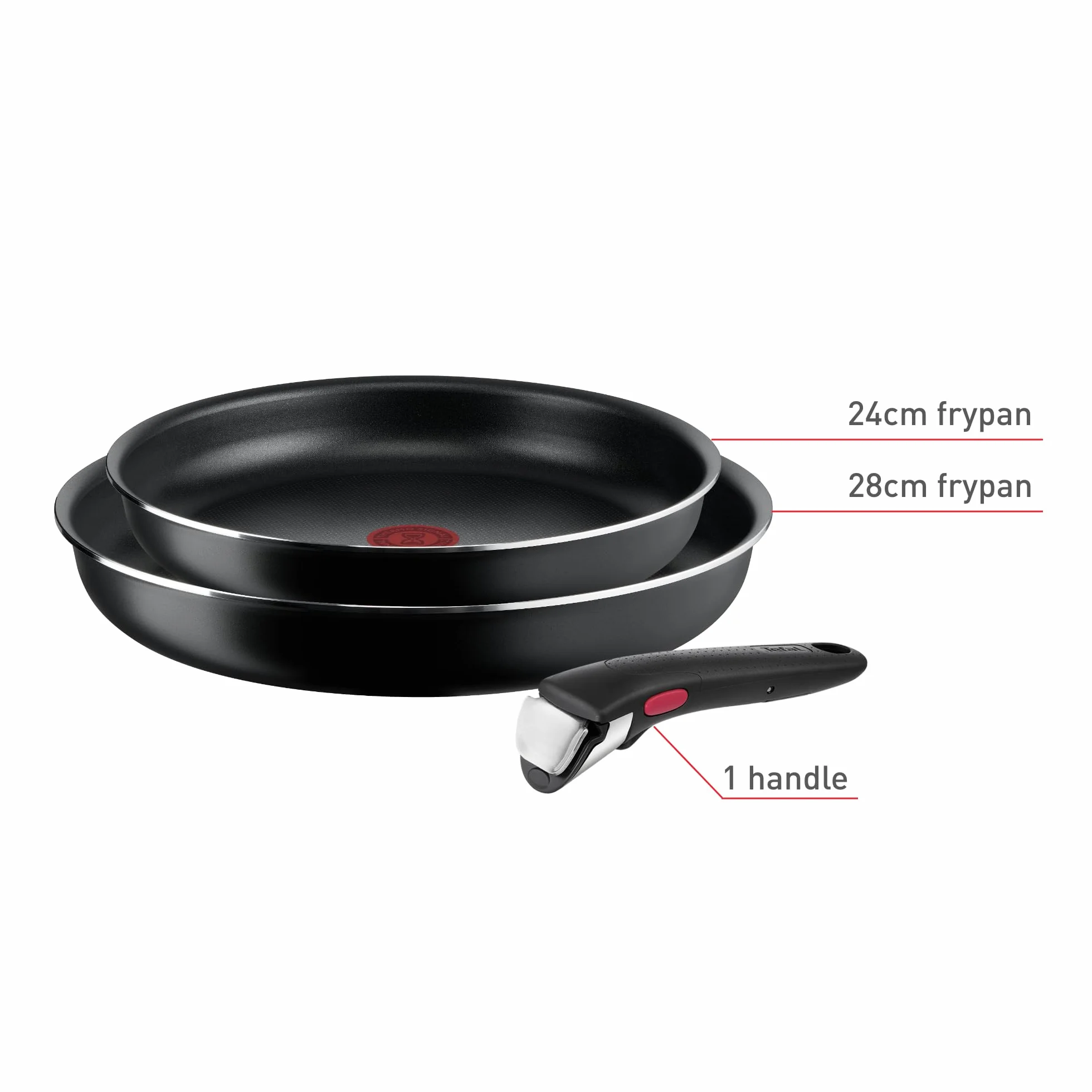 Tefal Ingenio Easy On Zestaw Patelni 3-Częściowy, Czarny, Ø 24 cm/Ø 28 cm