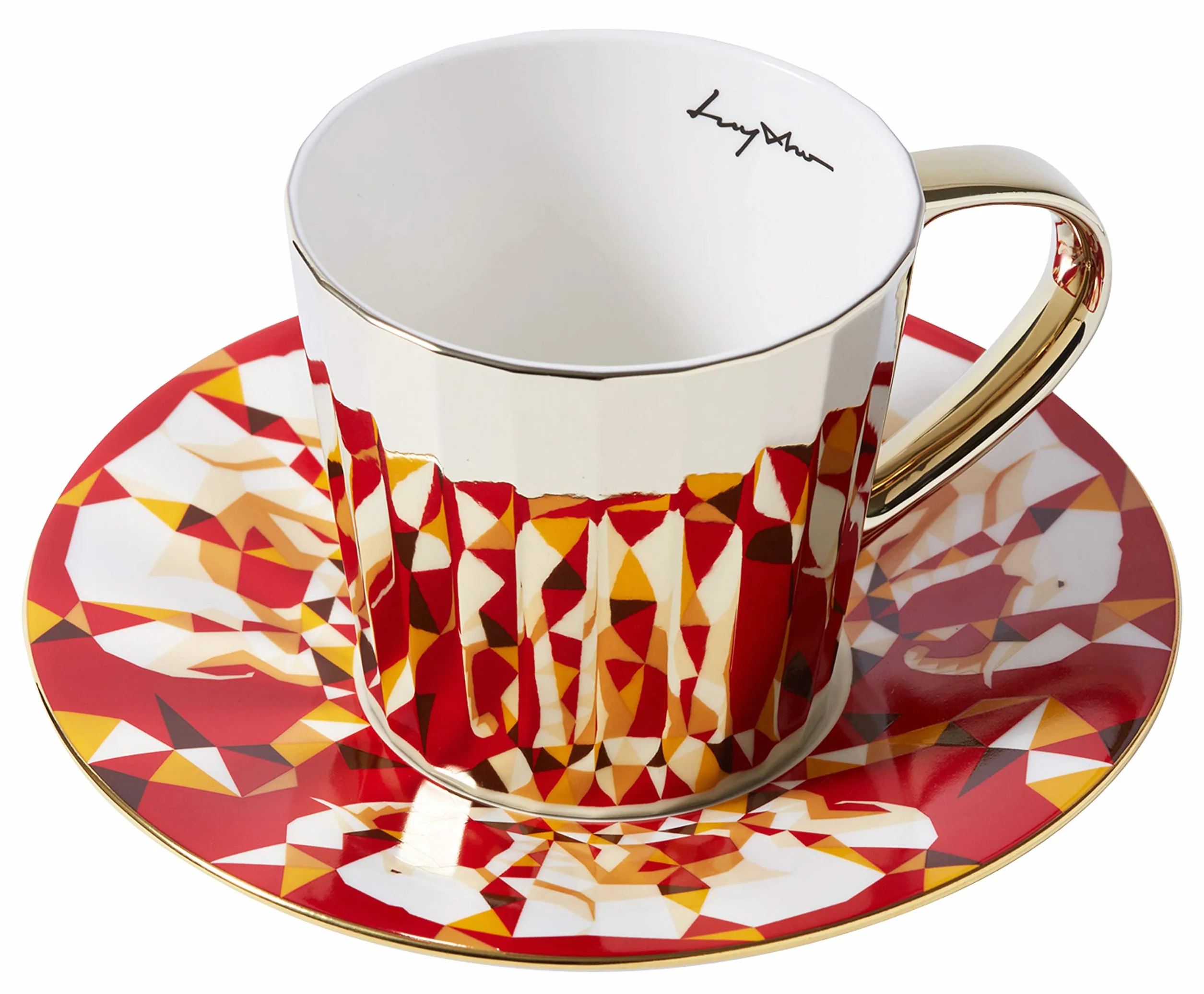 Luycho Angled Mirror Cup & Saucer African Elephant 330 ml