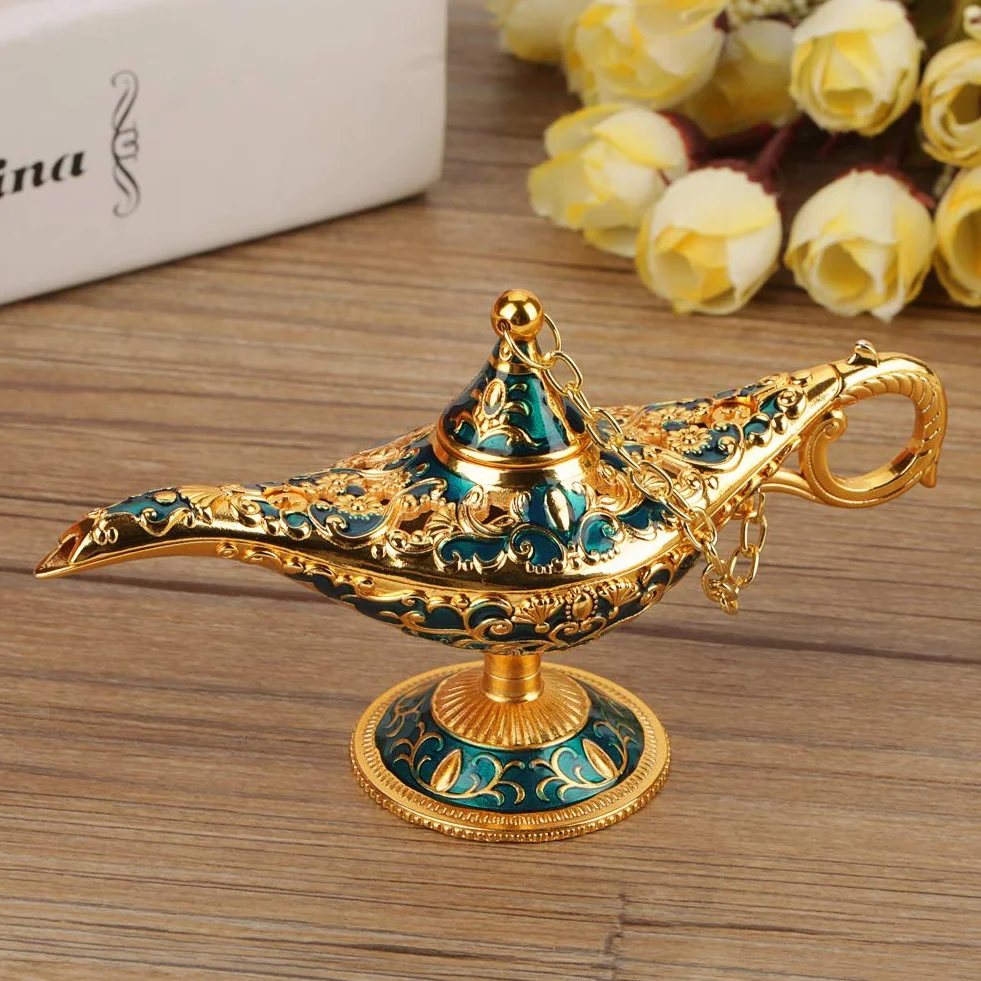 Aladdin lampa, Aladdin orientalna dekoracja, Aladdin Magic Genie metalowa rzeźbiona wydrążona legendarna lampa, puste światło Aladdin Magic Genie, Wishing Pot