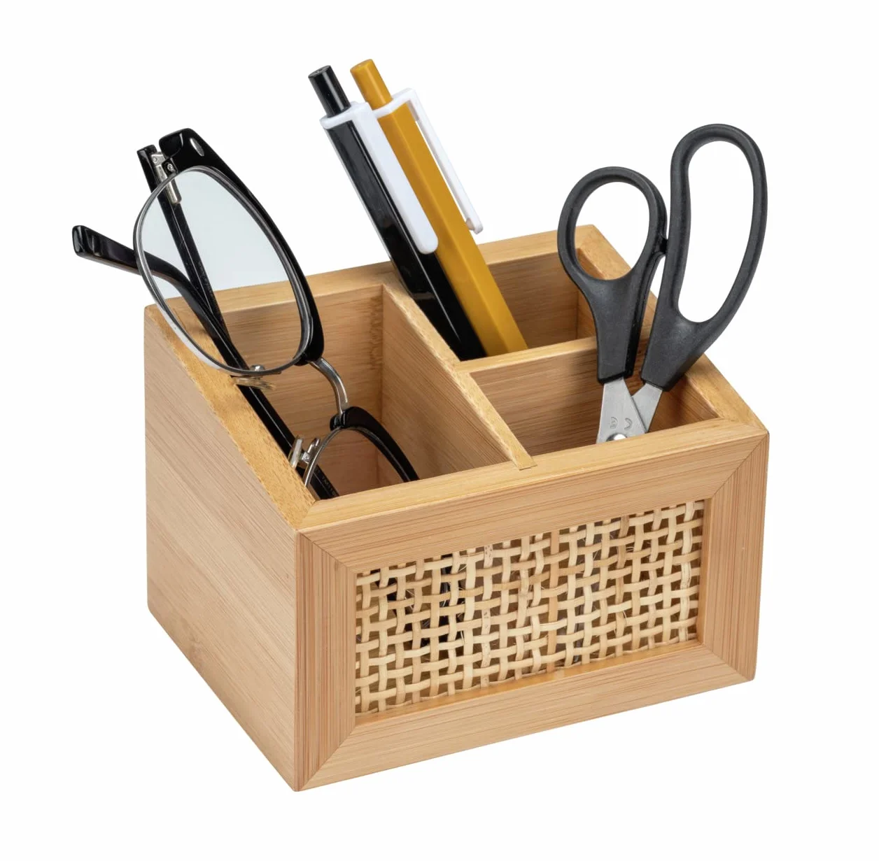 WENKO Pudełko łazienkowe Allegre 12 x 8,5 cm bambus rattan boho z przegrodami
