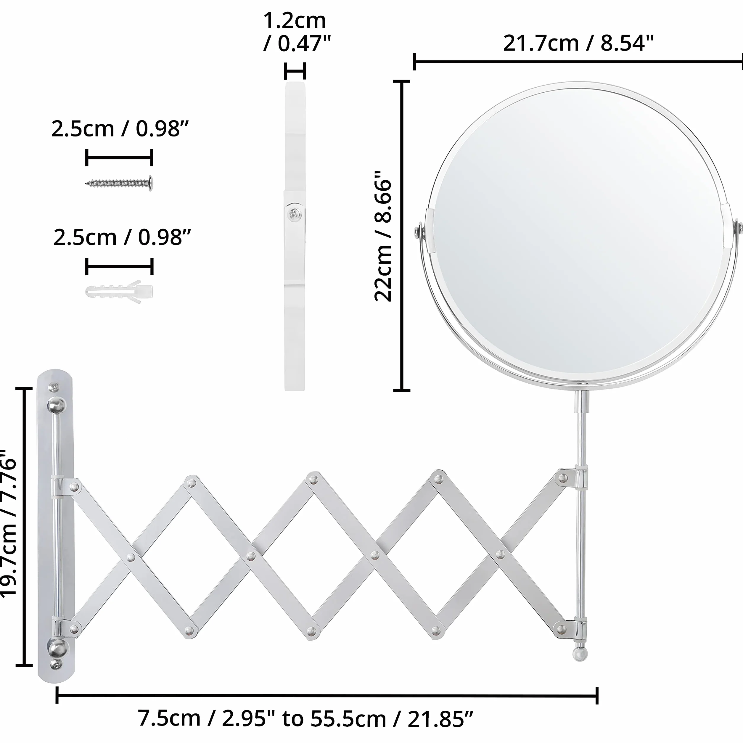 Piękny You Lustro powiększające się o 360° - powiększenie x 3-22 x 21,7 cm - dwustronne lustro łazienkowe ze stali nierdzewnej do makijażu i golenia