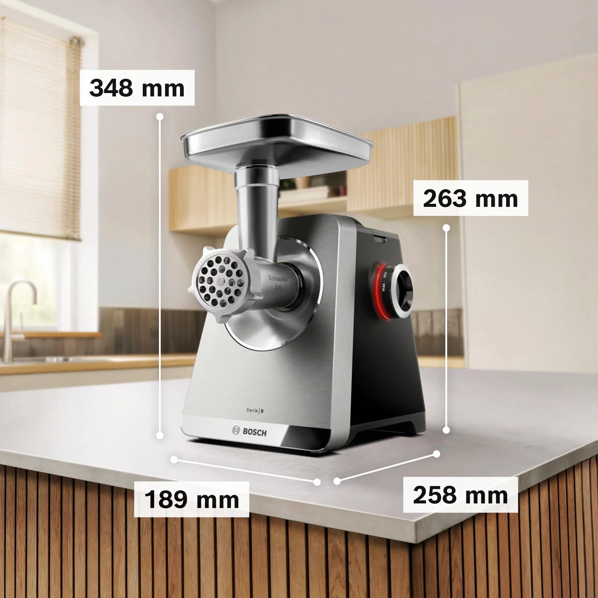Bosch, MultiPower Serie 8, maszynka do mielenia mięsa, moc blokowania silnika do 2500 W, młynek do mięsa, nasadka do kiełbas i kebbe, czarna, MFWS820M