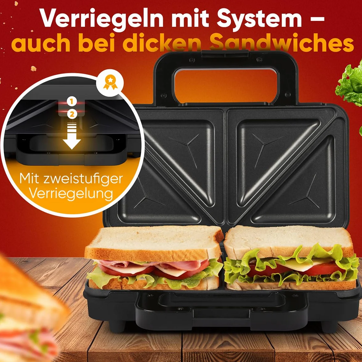 ProfiCook® Opiekacz do kanapek XXL | Bardzo duże płyty na kromki chleba | Powłoka nieprzywierająca | 900 W | PC ST 1315